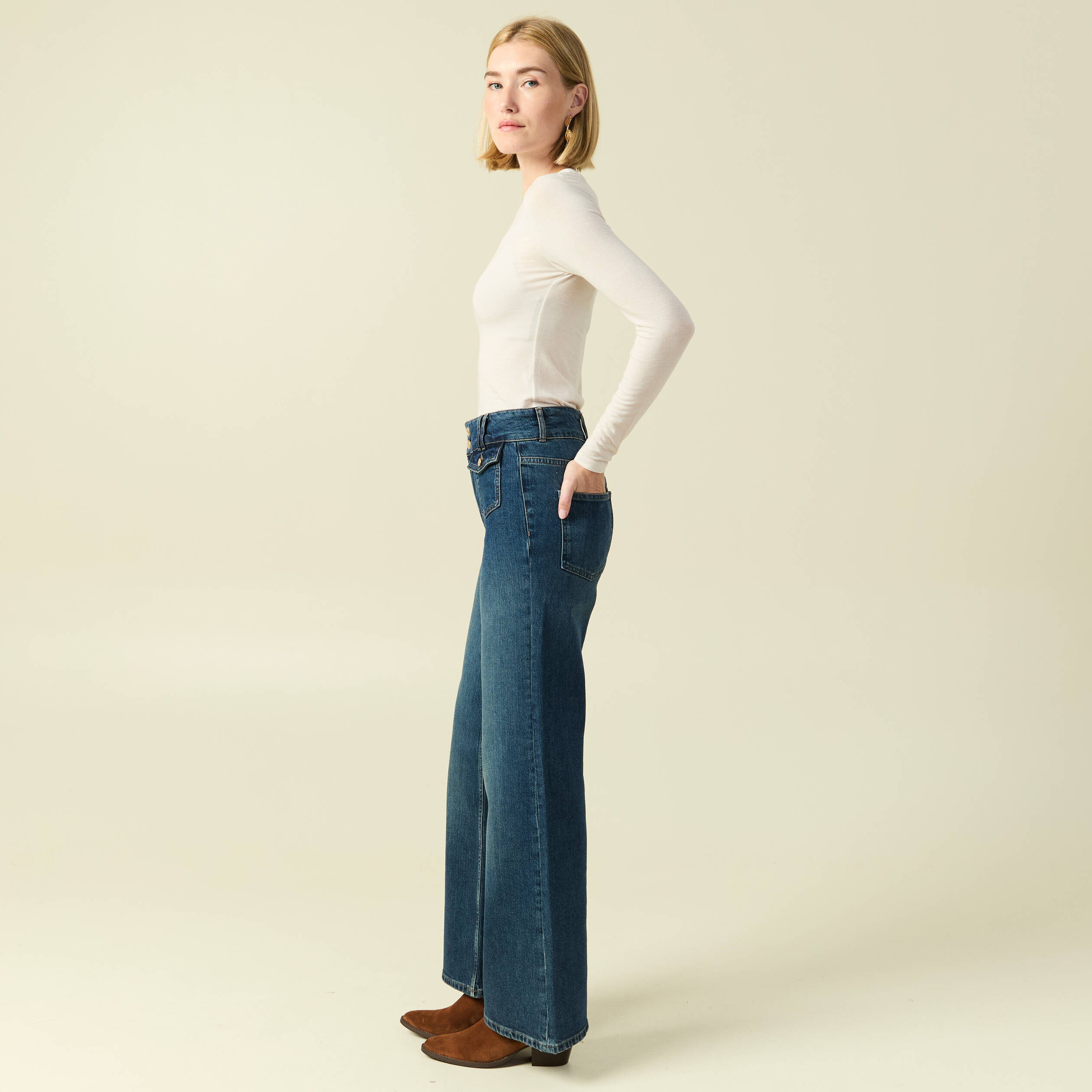 Jeans bootcut taille haute bleu femme