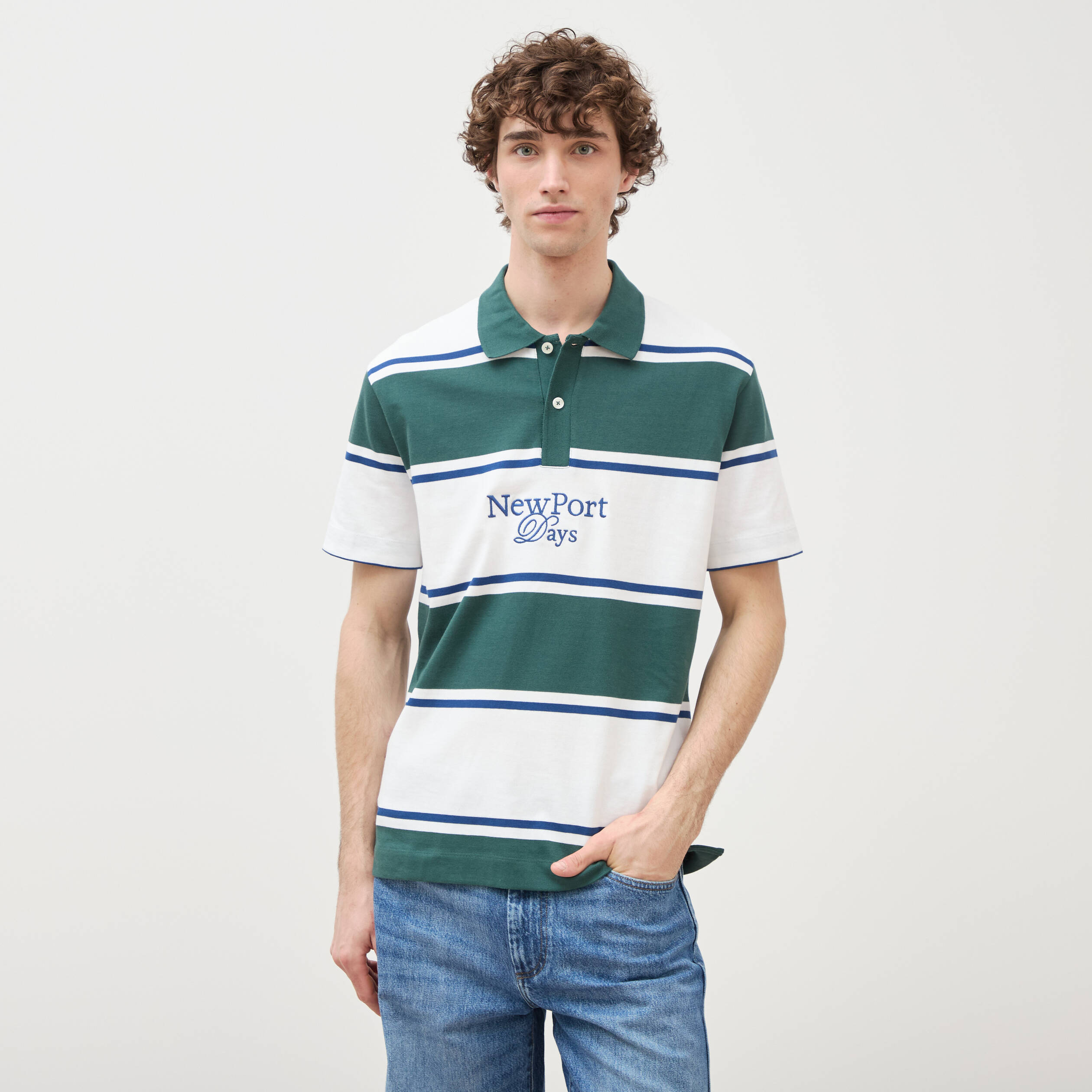 Polo ray&eacute; coupe ample manches courtes blanc homme