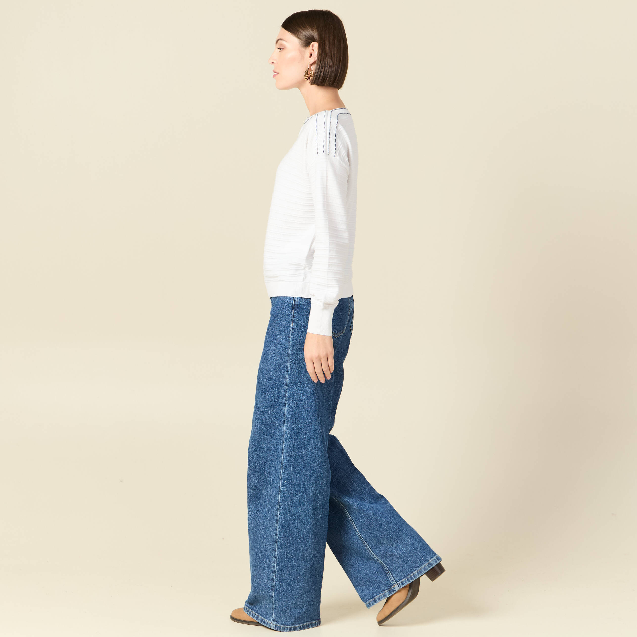 Pull Femme All Body Blanc - Coton Taille XL - Sweat Crop Top Manches Longues