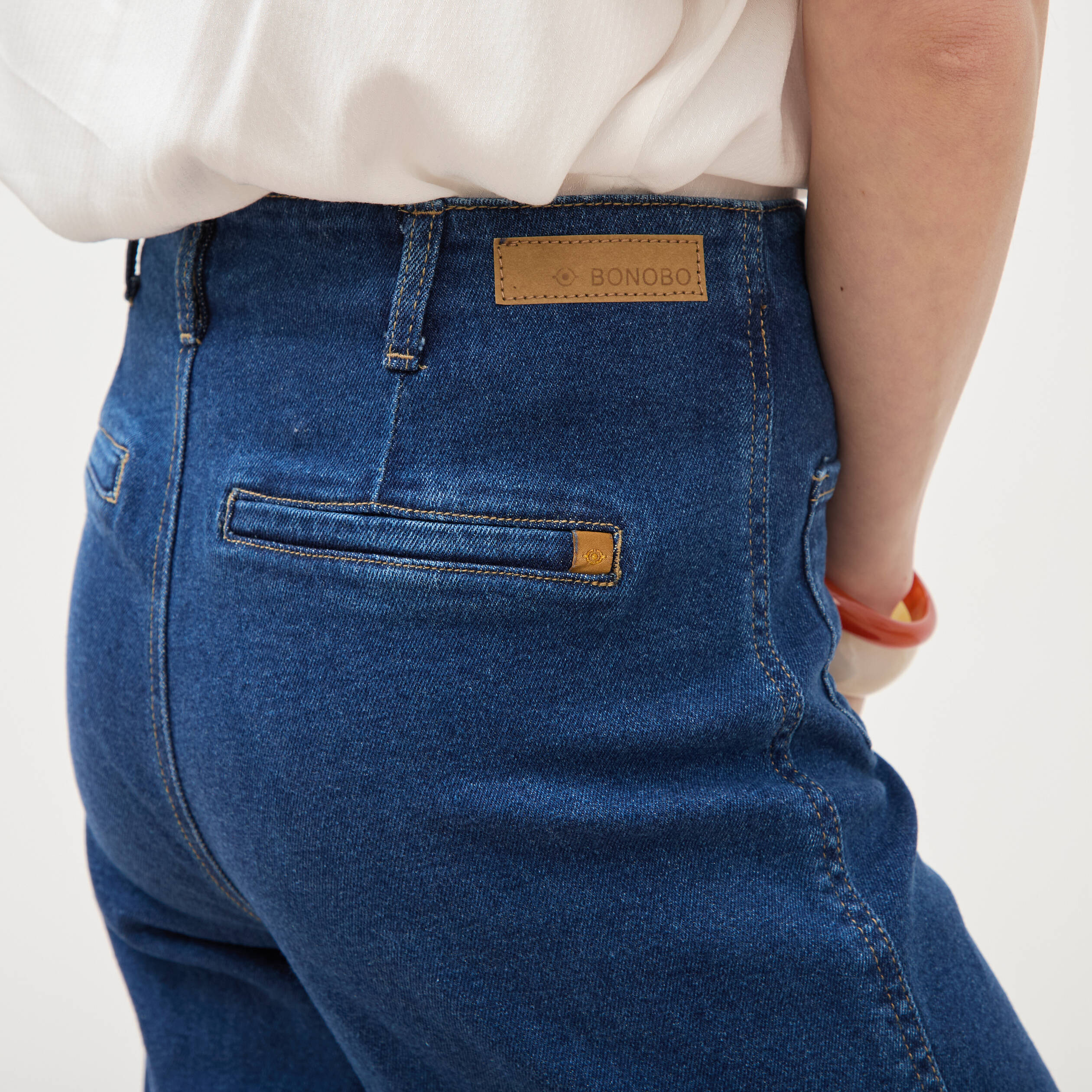 Jeans wide large taille haute bleu clair femme