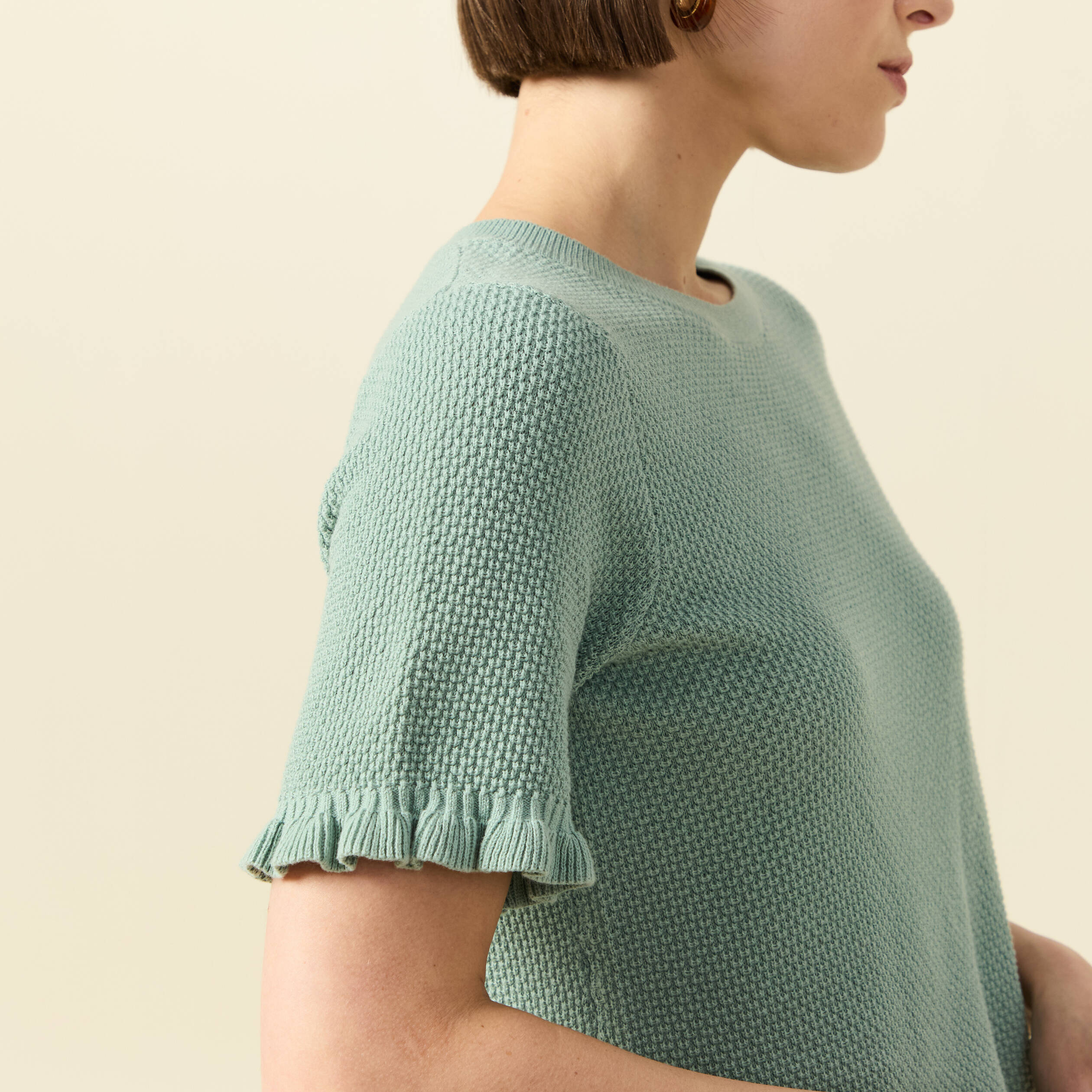 Pull droit court en coton vert pastel femme