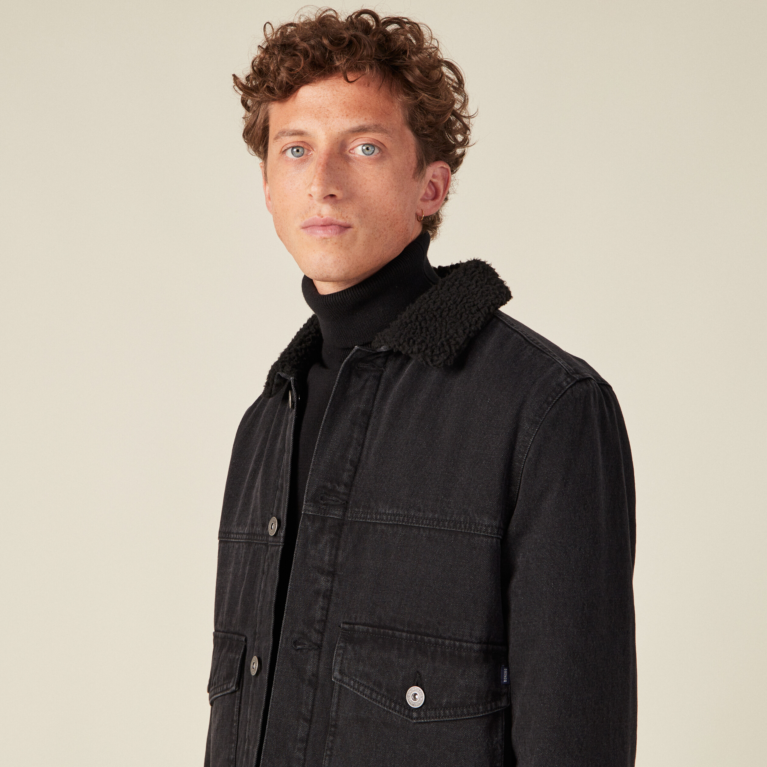 Veste droite en jean denim noir homme