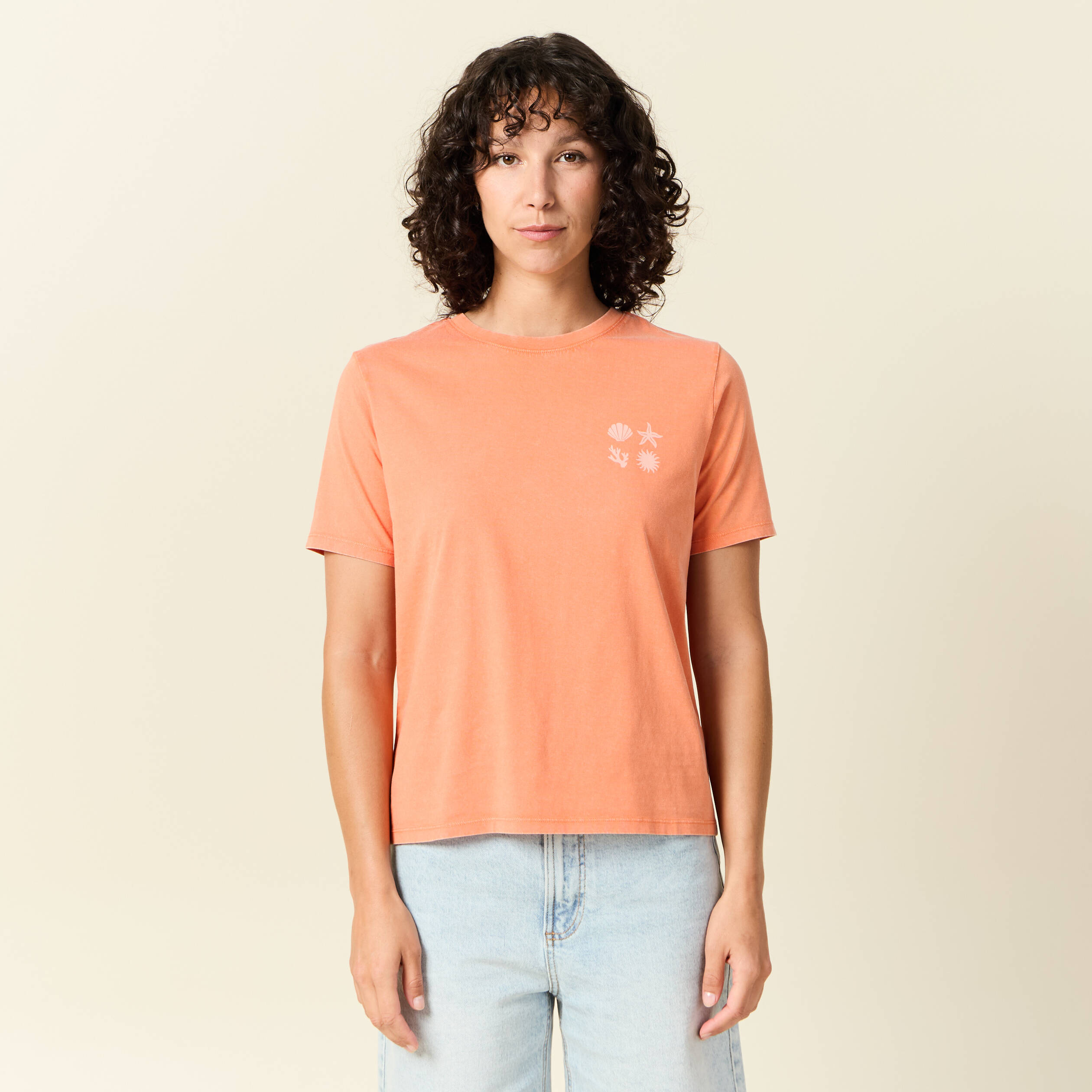 t shirt manches courtes orange clair femme T-shirt manches courtes orange clair femme