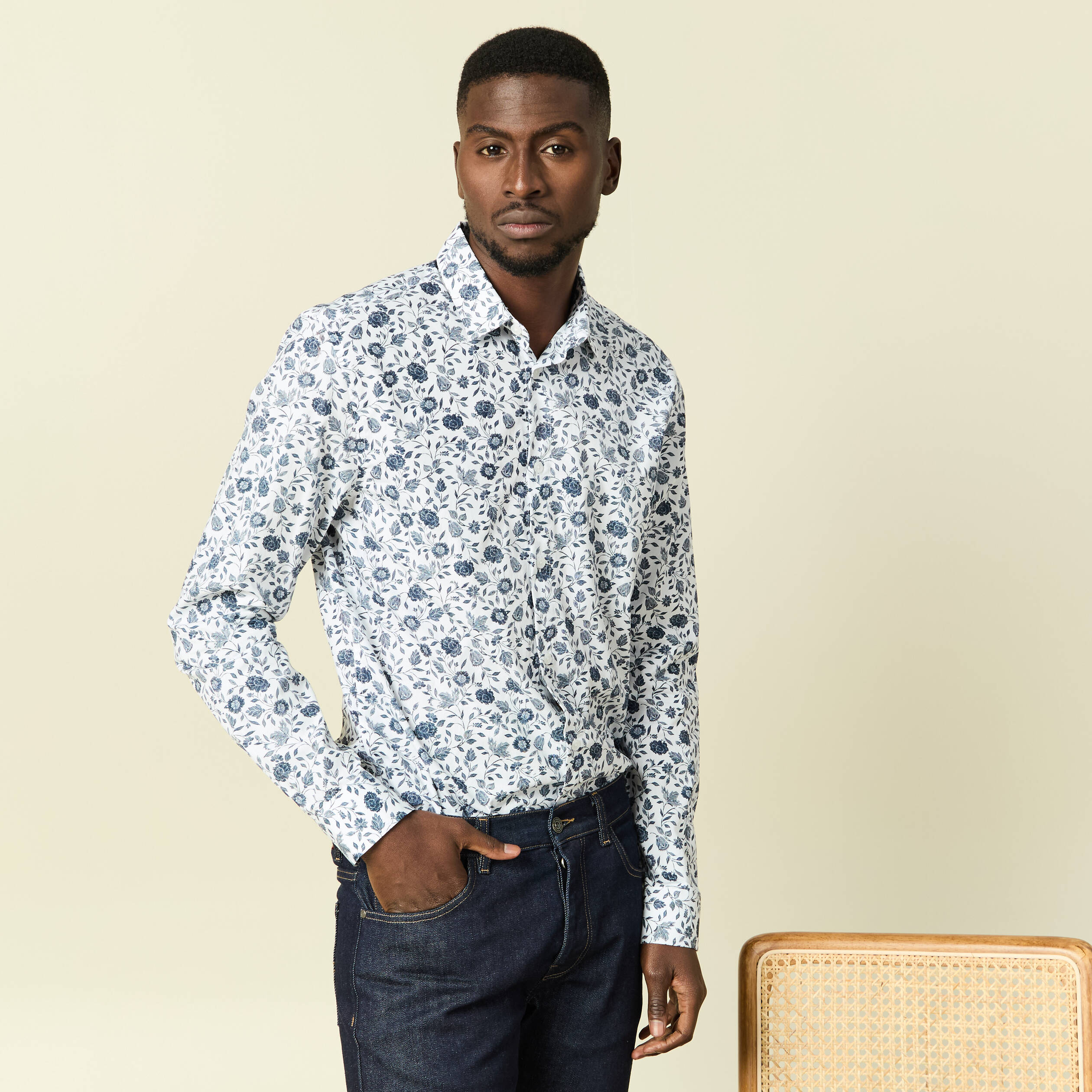 Chemise en coton manches longues blanc homme