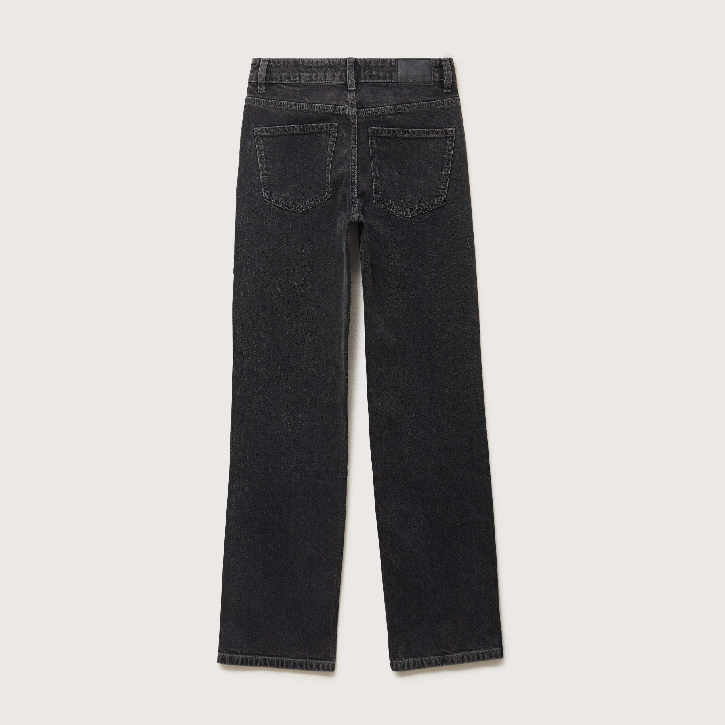 Jeans straight taille haute strass denim gris femme