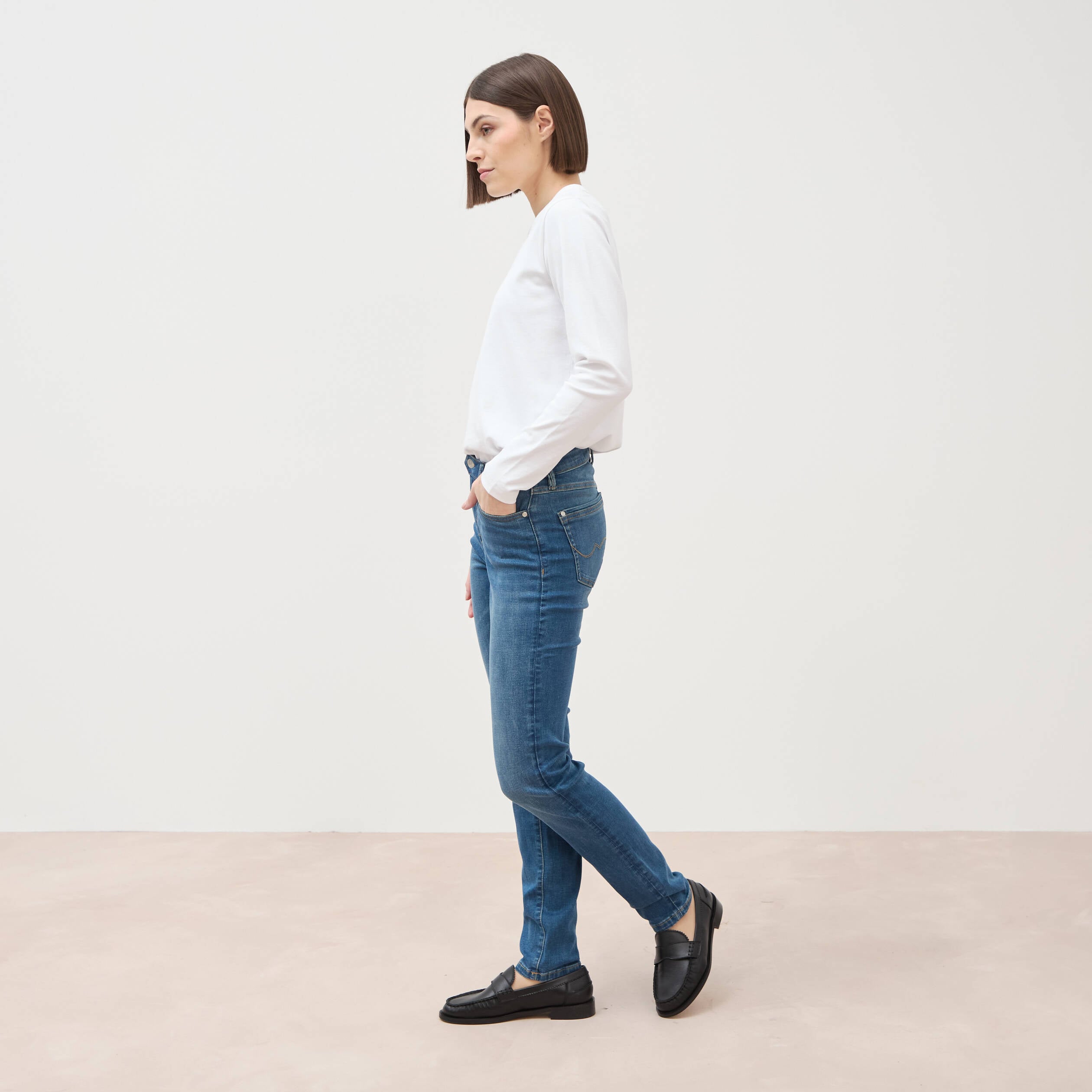 Jeans slim taille haute denim stone femme
