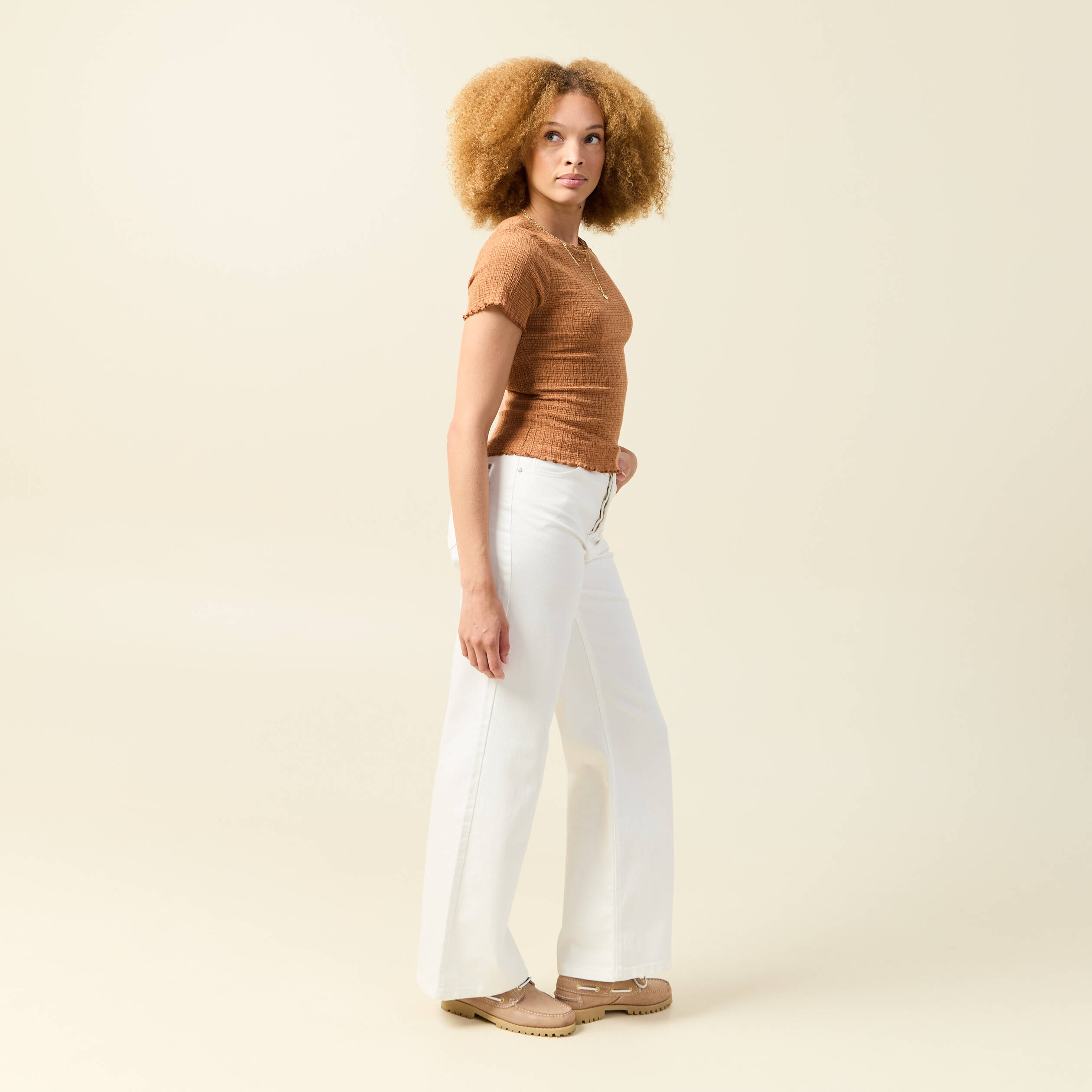 T-shirt ajust&eacute; court manches courtes terracotta femme