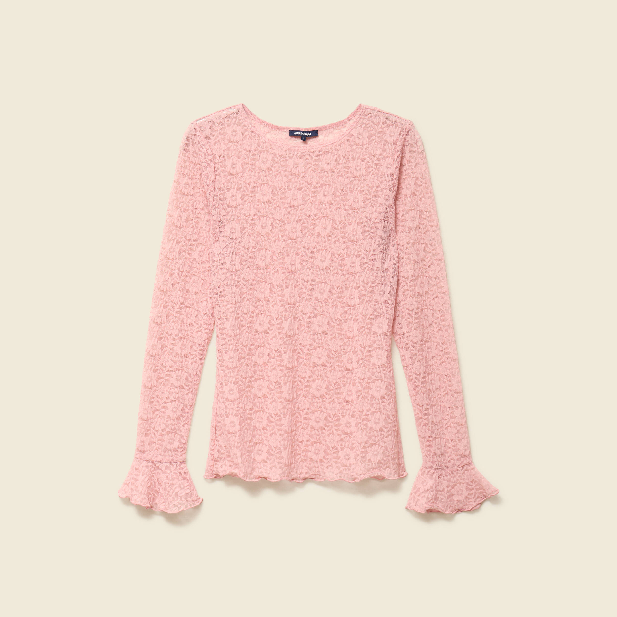 T-shirt ajust&eacute; court manches longues rose pastel femme