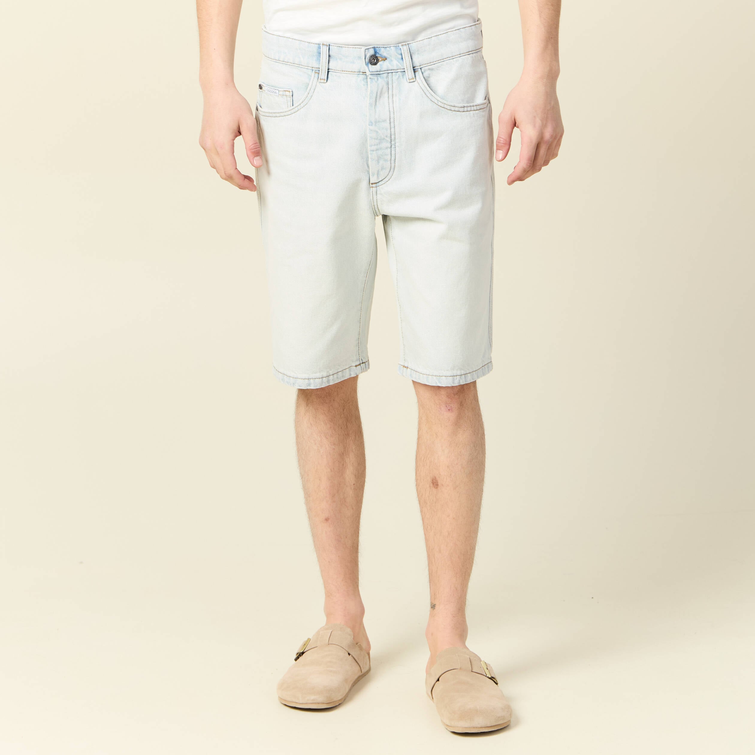 Bermuda droit en jean denim snow bleach homme