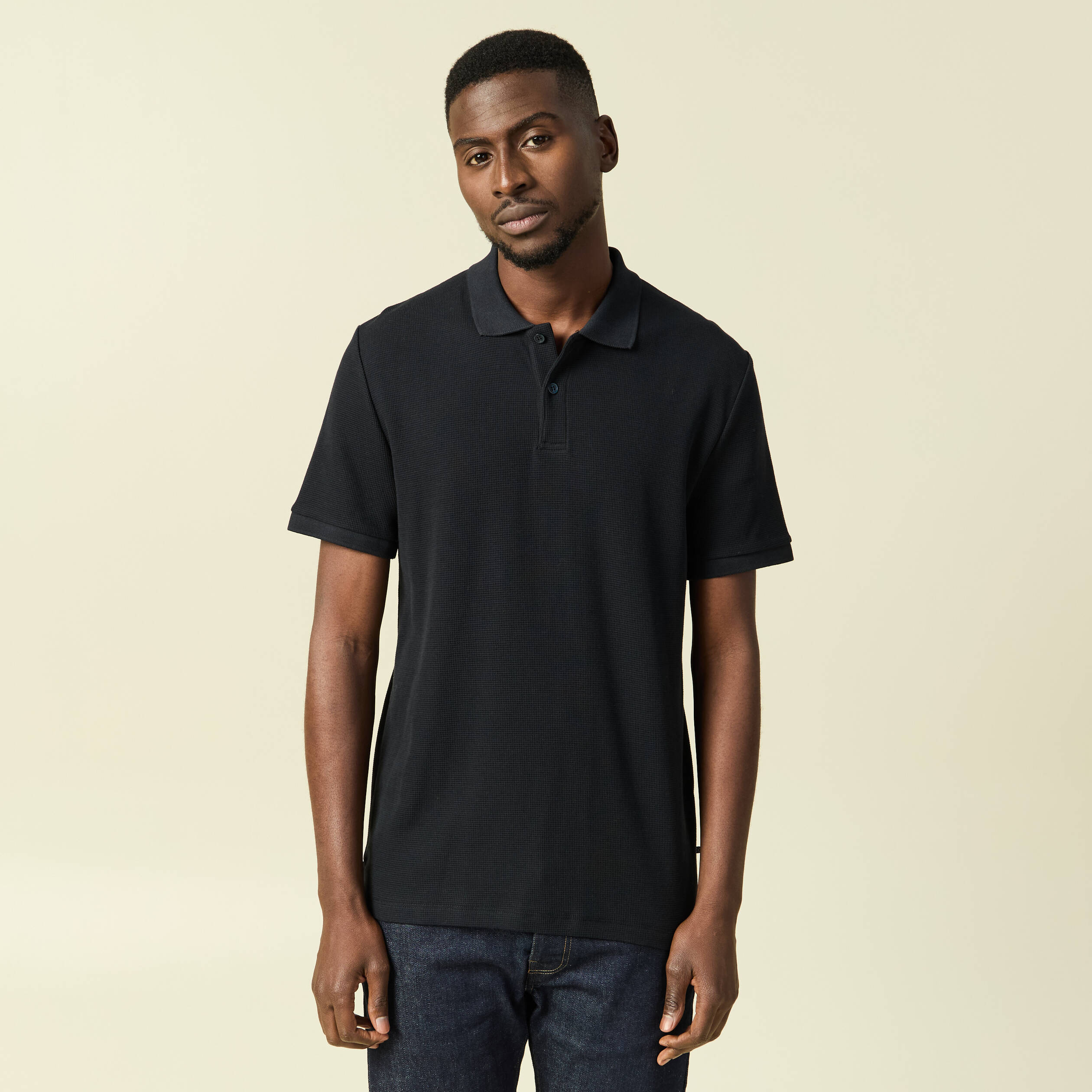 Polo col polo manches courtes en coton noir homme