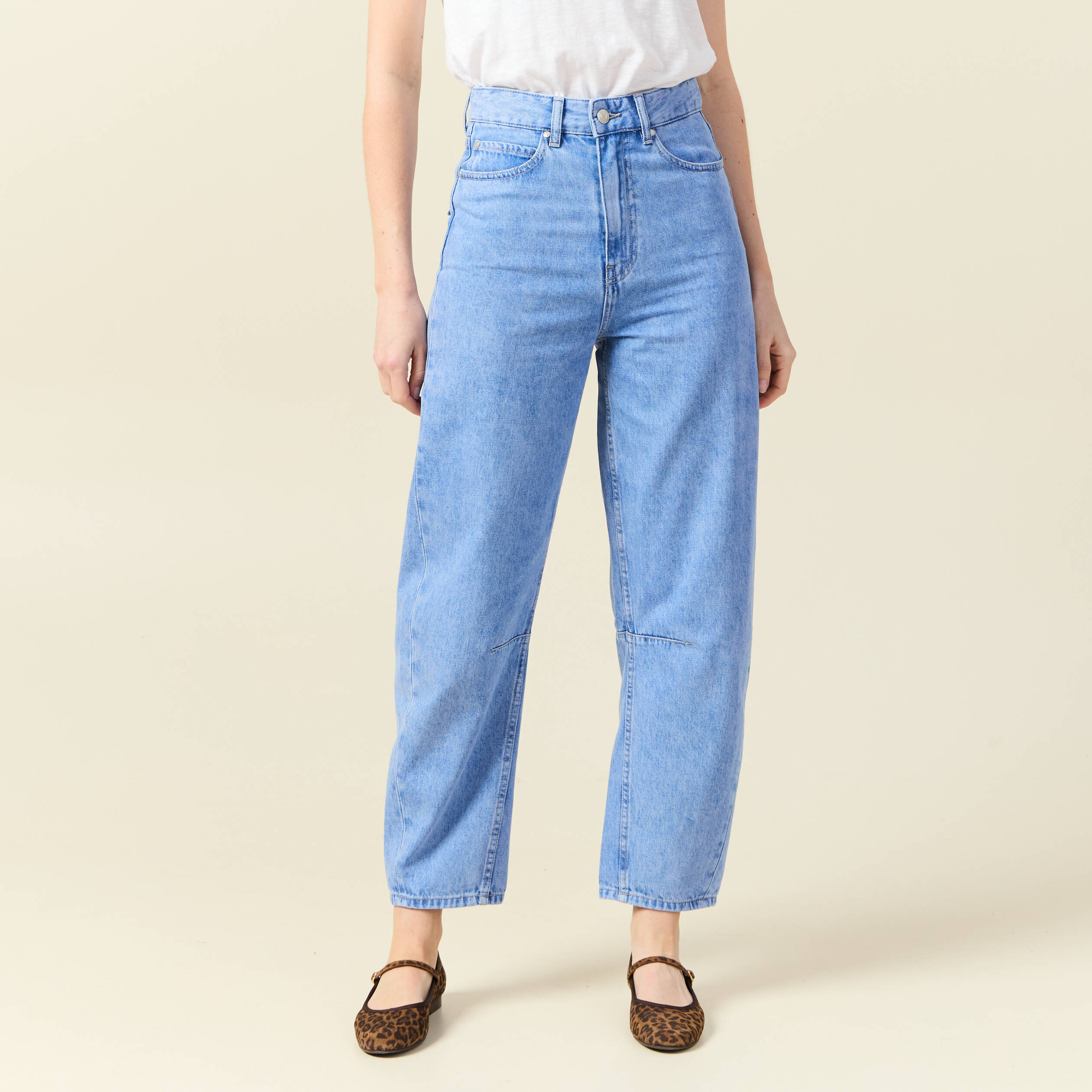 Jeans slouchy 7/8&egrave;me denim baby bleu femme