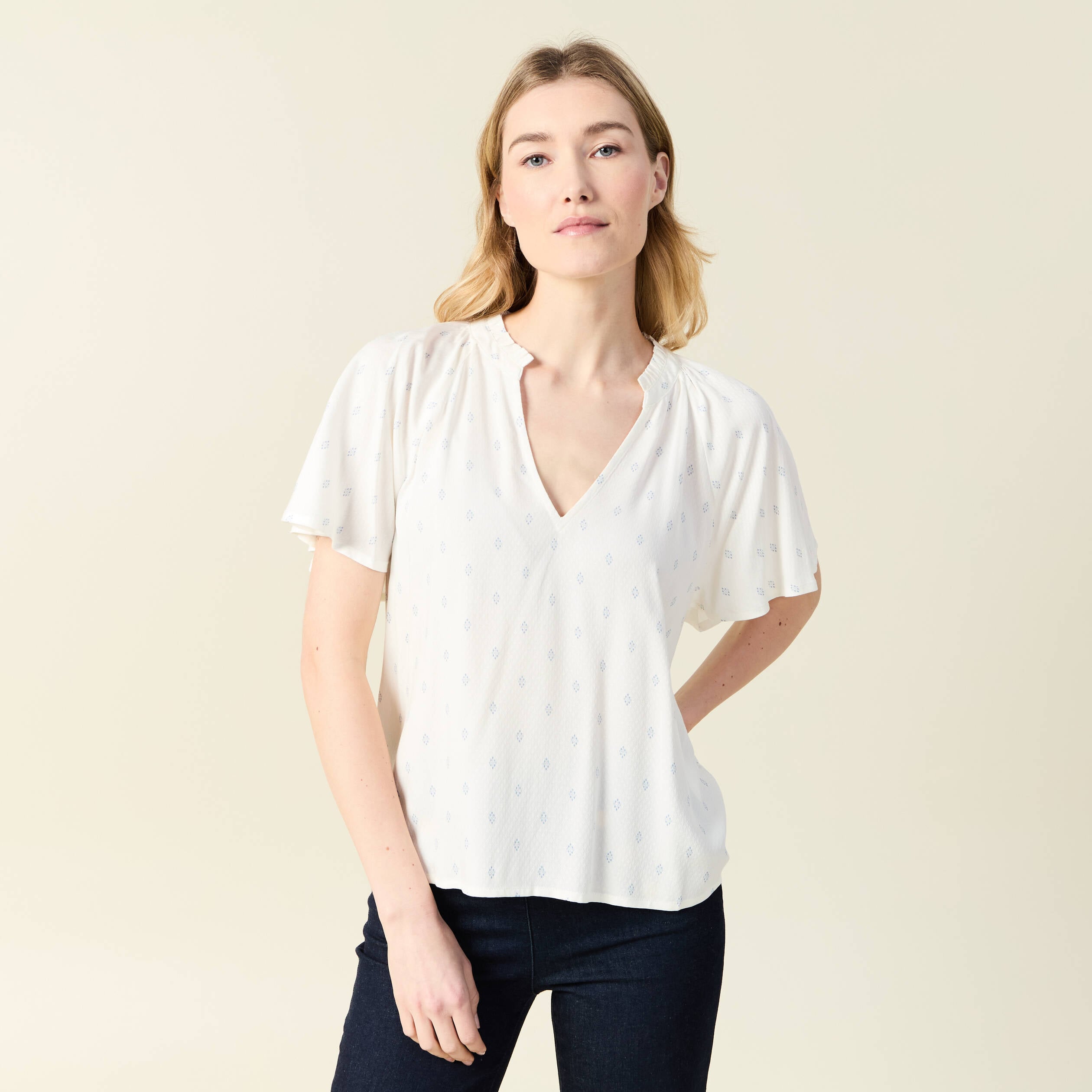 Blouse manches courtes bleu ciel femme
