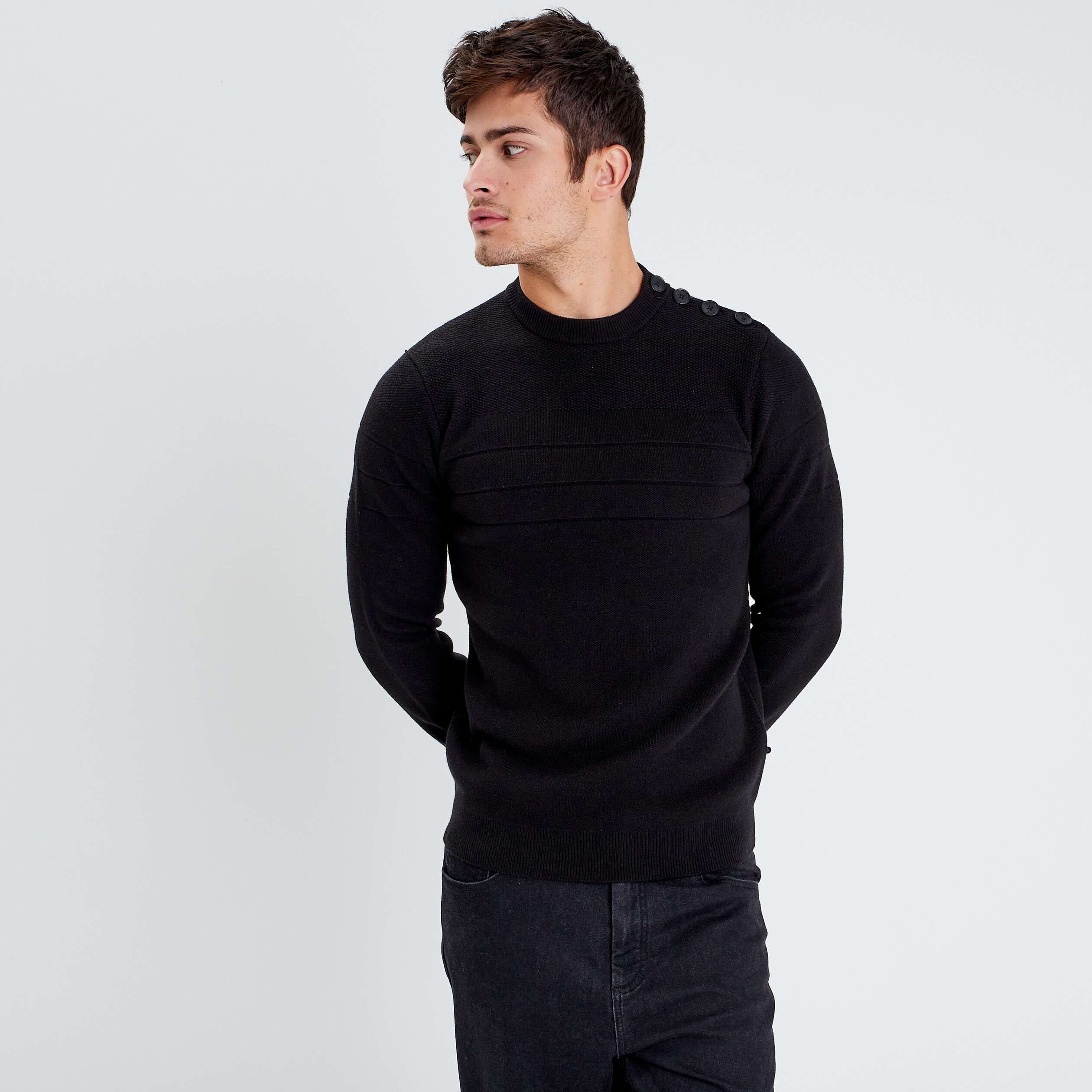 Pull manches longues noir homme