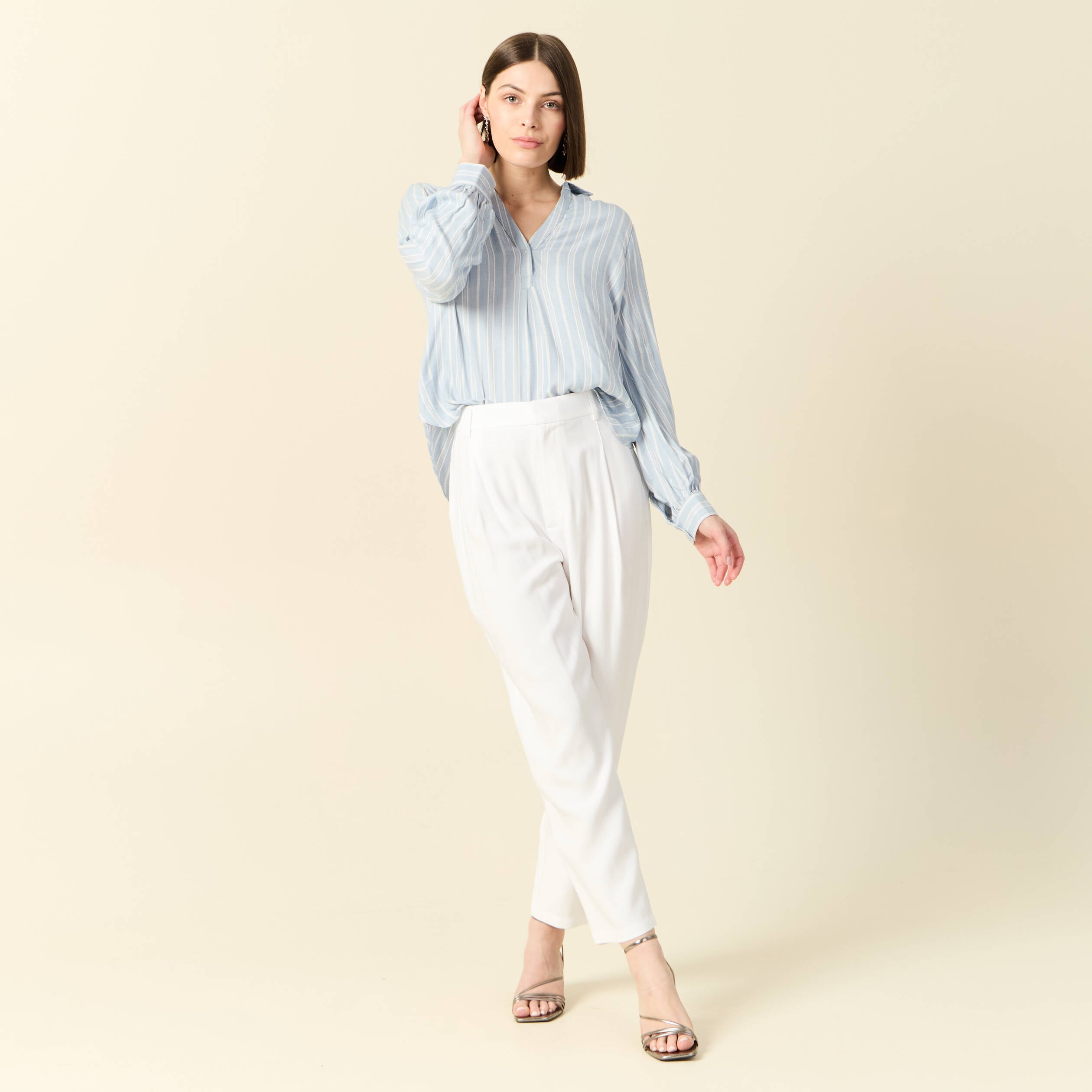 Pantalon slouchy taille haute blanc femme
