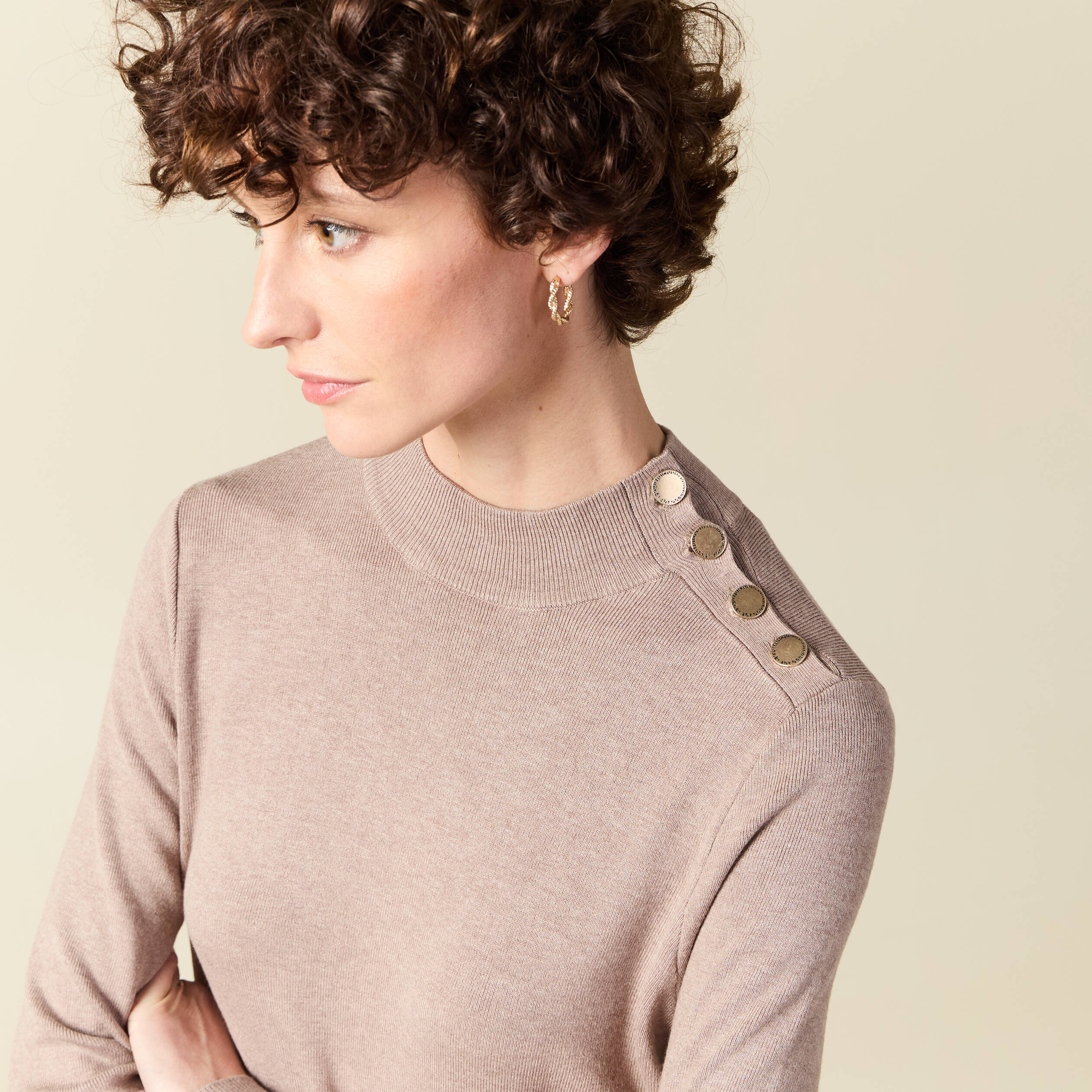 robe pull droite col montant taupe femme Robe pull droite col montant taupe femme