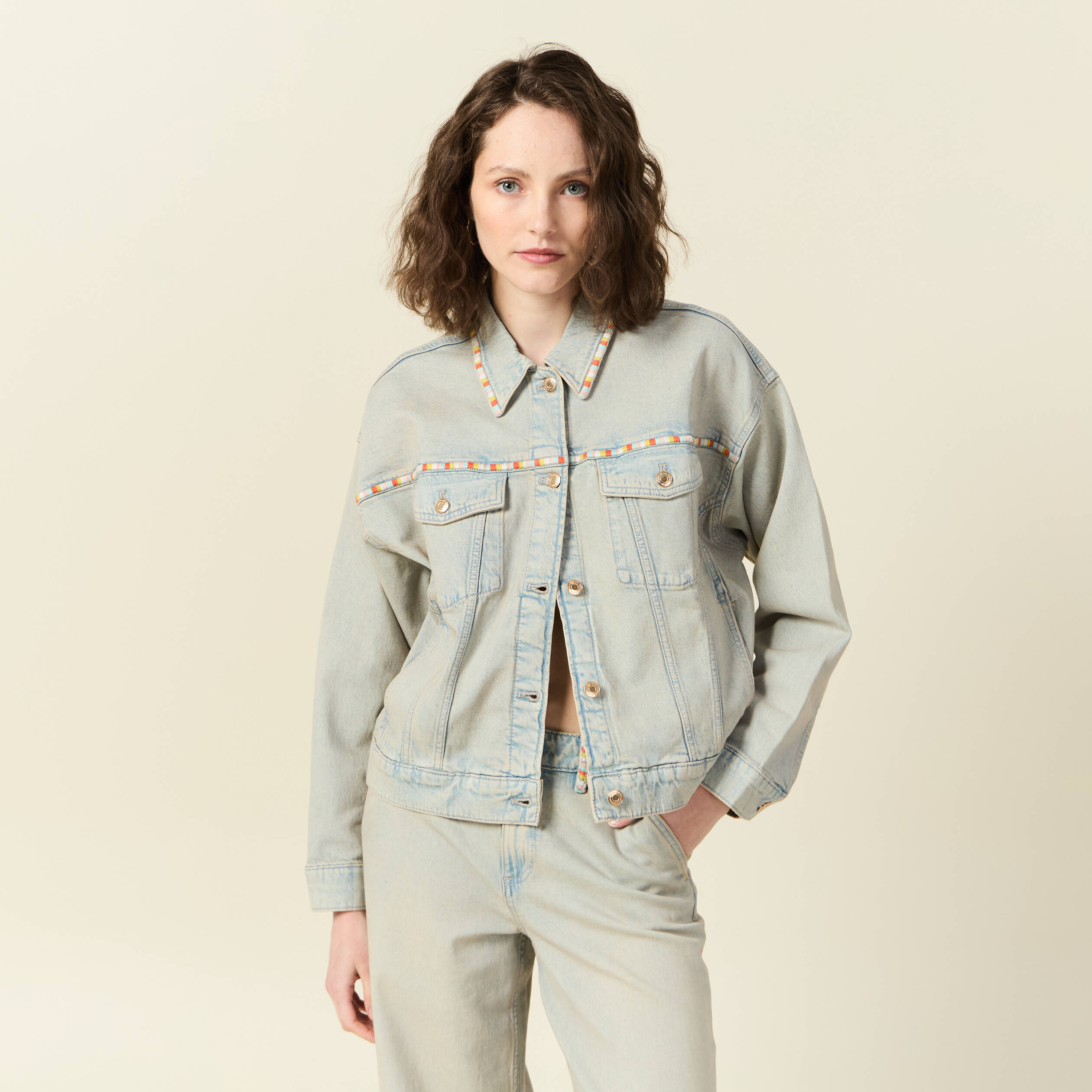 veste oversize en jean bleu ciel femme Veste oversize en jean bleu ciel femme