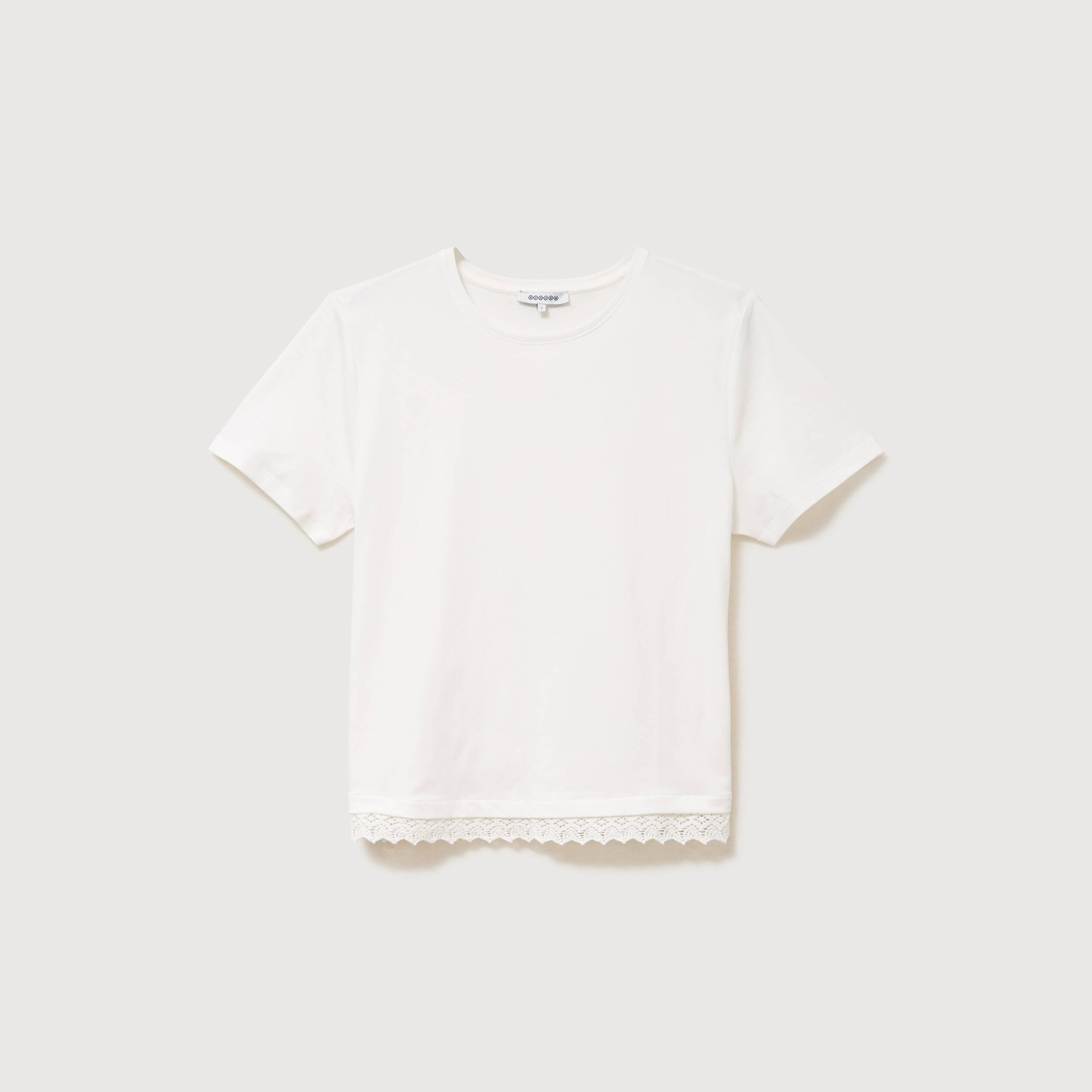 T-shirt droit col rond manches courtes ecru femme