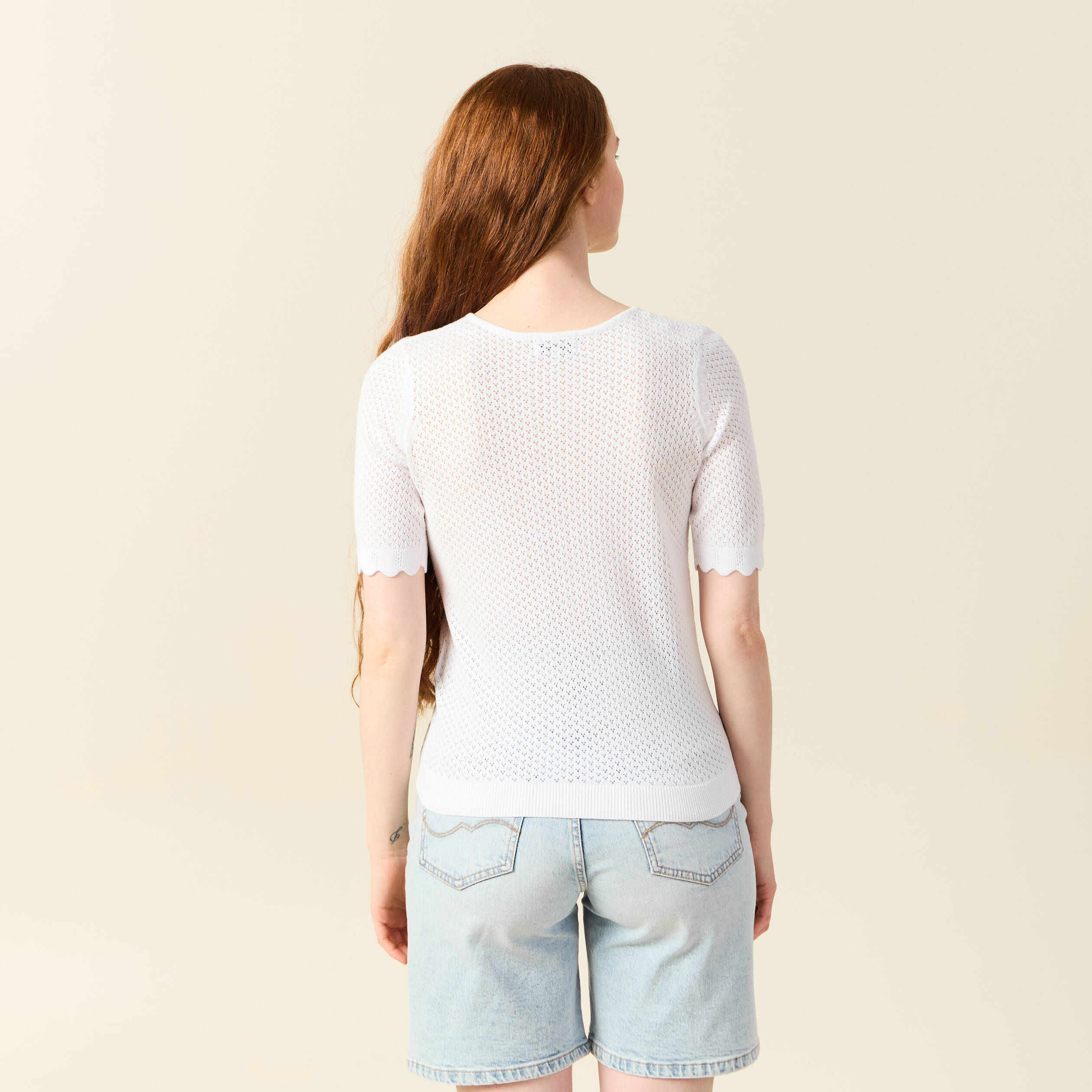 pull manches courtes ajoure blanc femme Pull manches courtes ajouré blanc femme