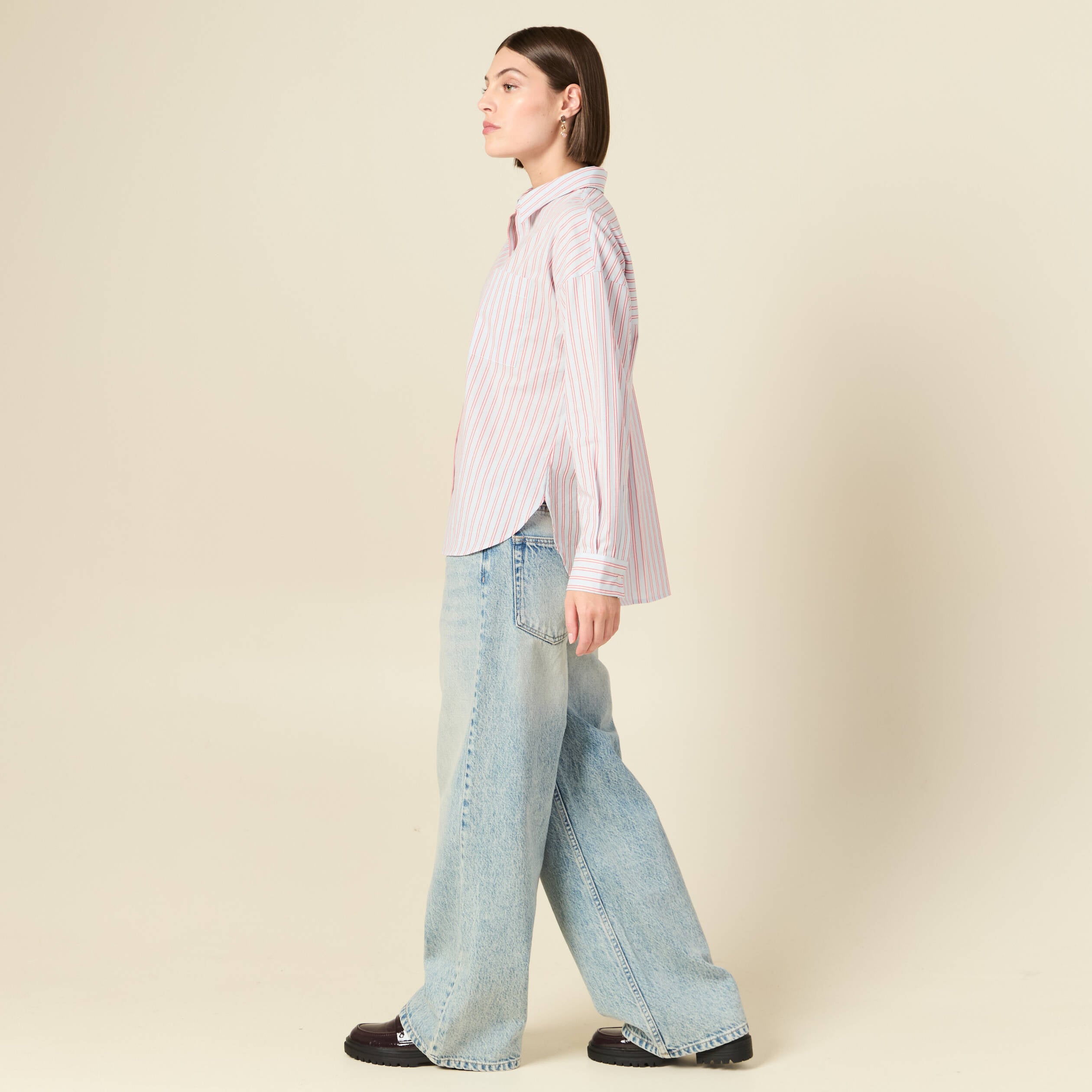 Chemise oversize en coton bleu ciel femme