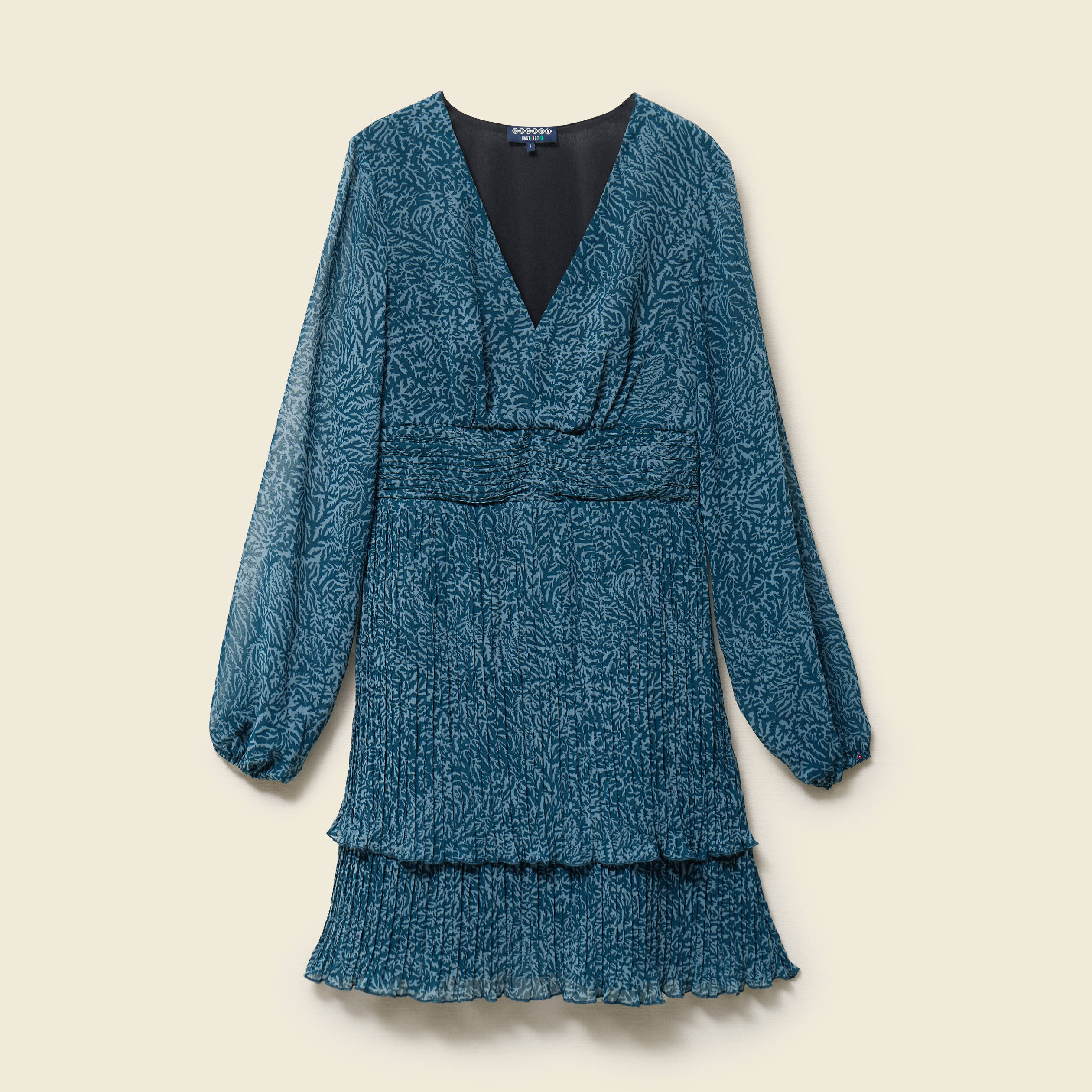 Robe &eacute;vas&eacute;e bas pliss&eacute; bleu canard femme