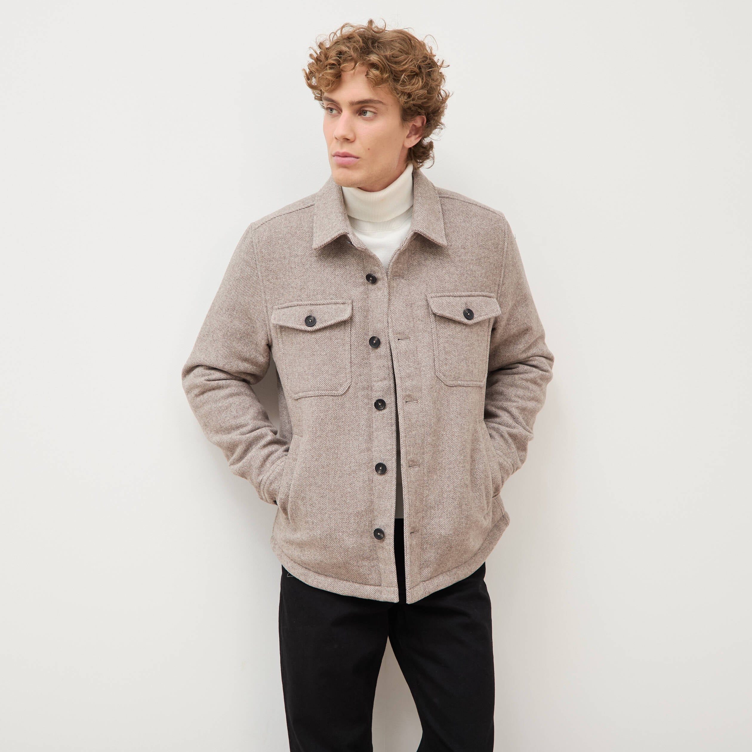 Surchemise boutonn&eacute;e beige homme