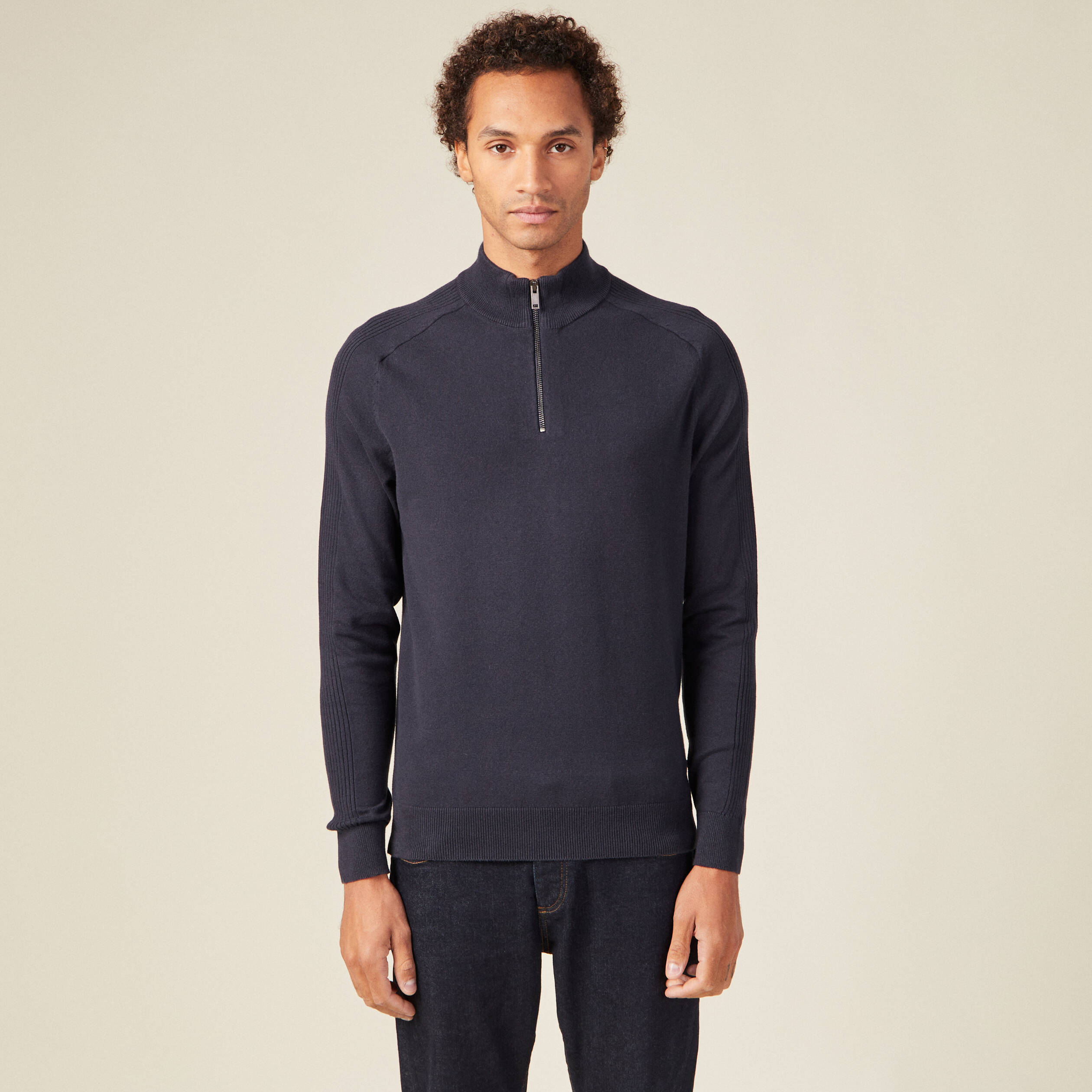 Pull manches longues bleu marine homme