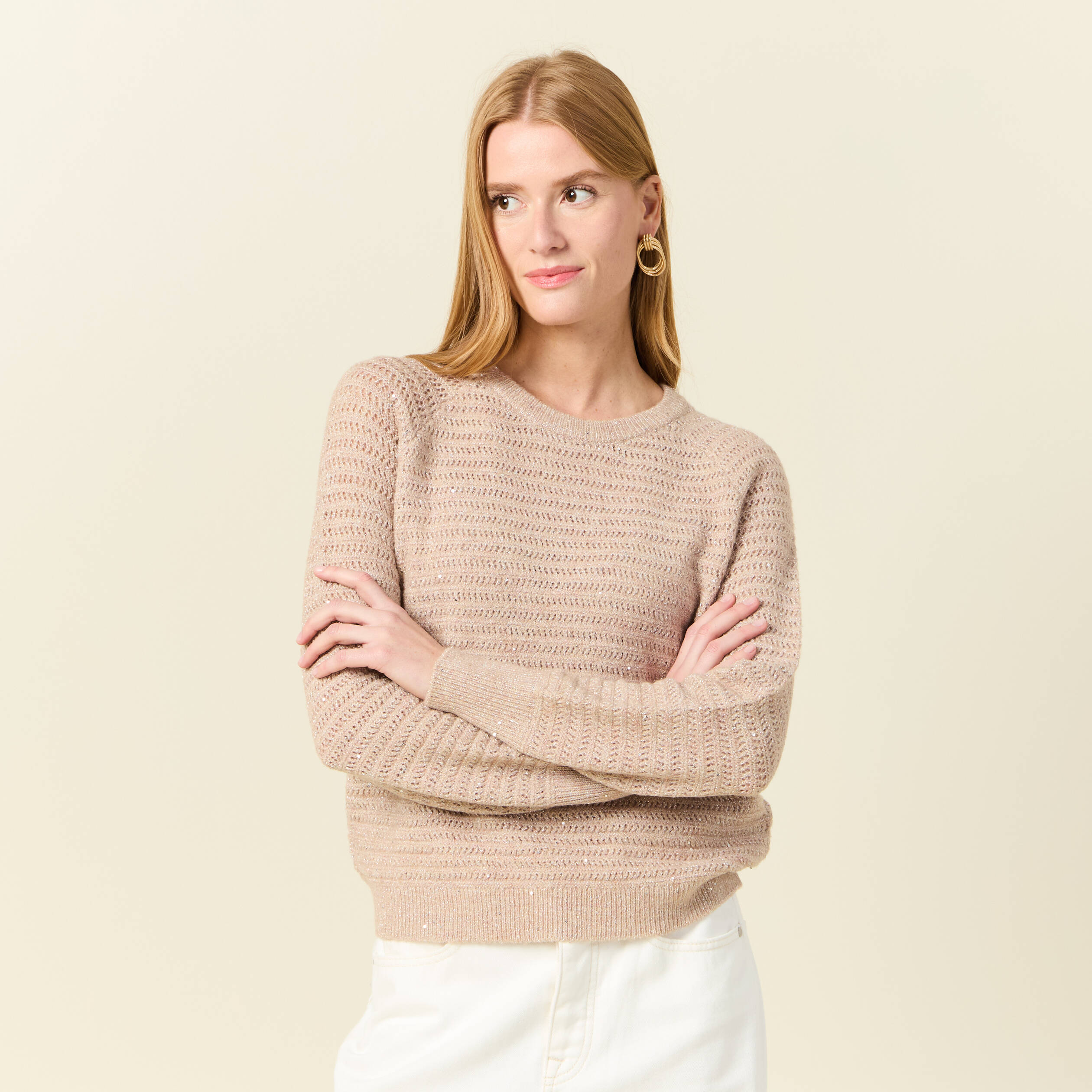 pull manches longues sequins rose clair femme Pull manches longues sequins rose clair femme