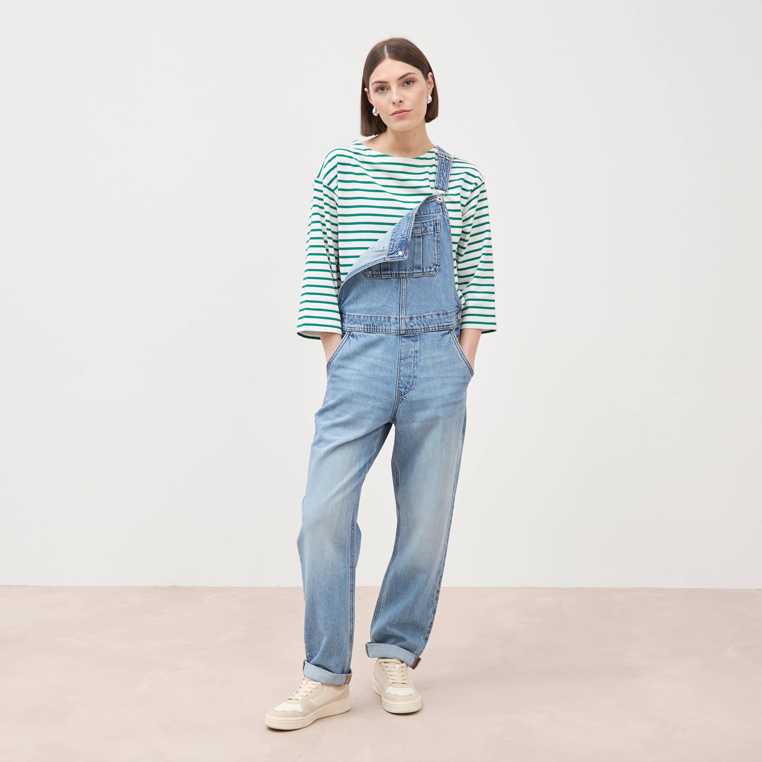 Salopette en jean denim stone femme