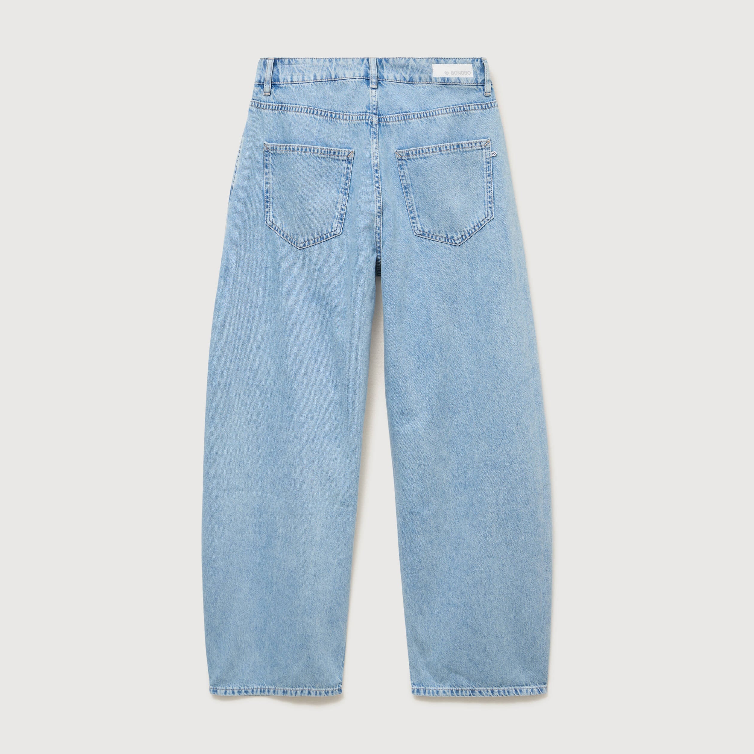 Jeans wide leg cropped taille bascul&eacute;e bleu ciel femme