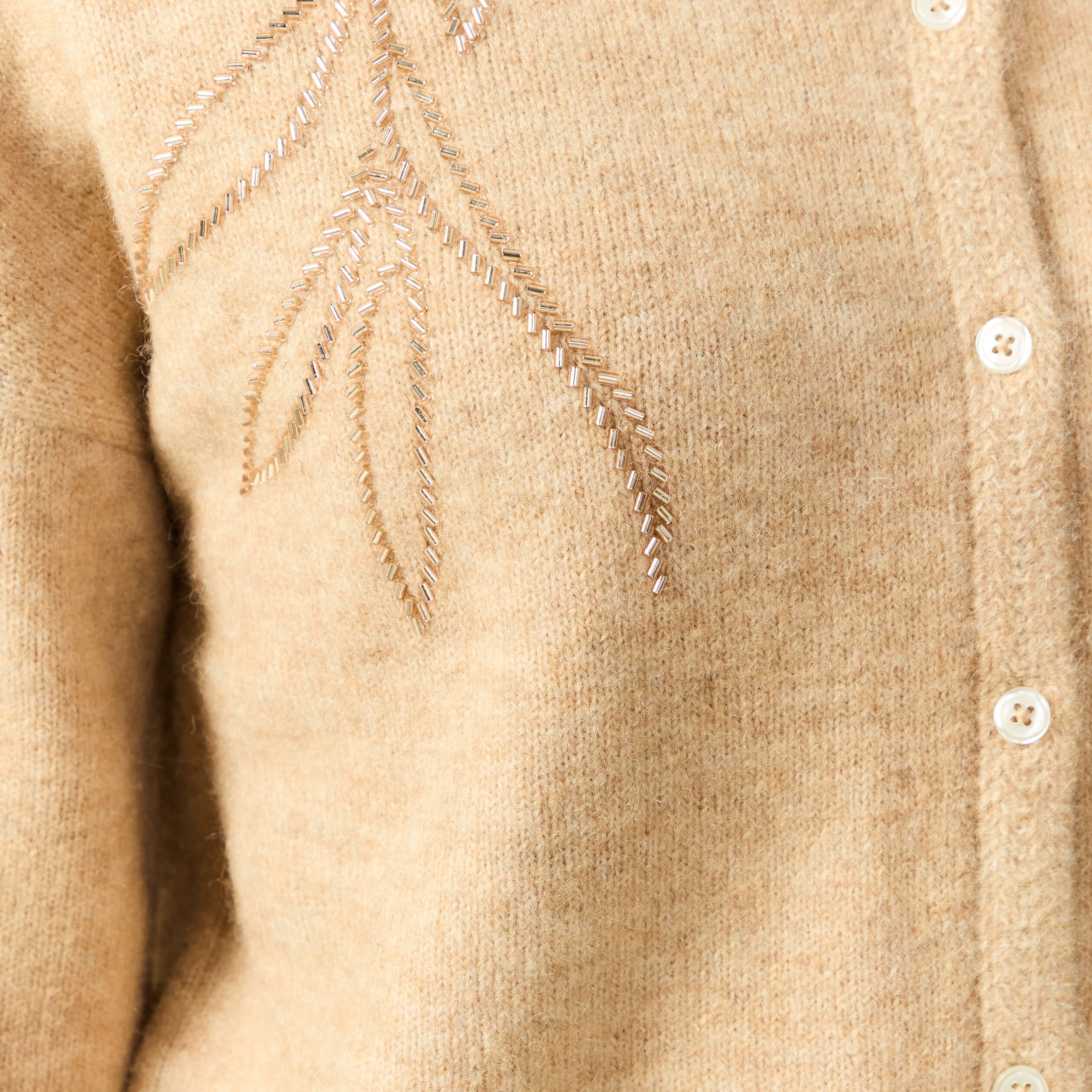 Gilet manches longues col rond creme femme