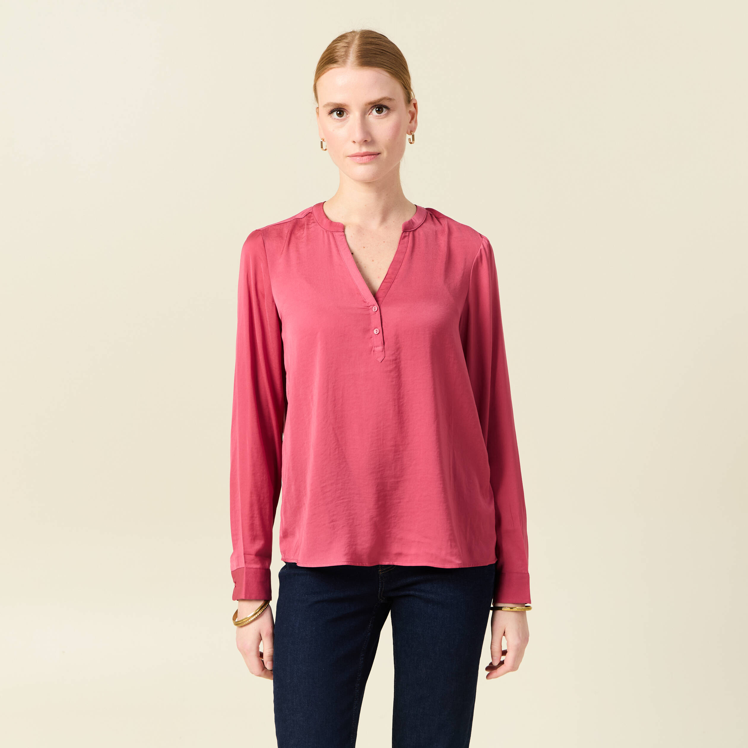 blouse manches longues satin vieux rose femme Blouse manches longues satin vieux rose femme
