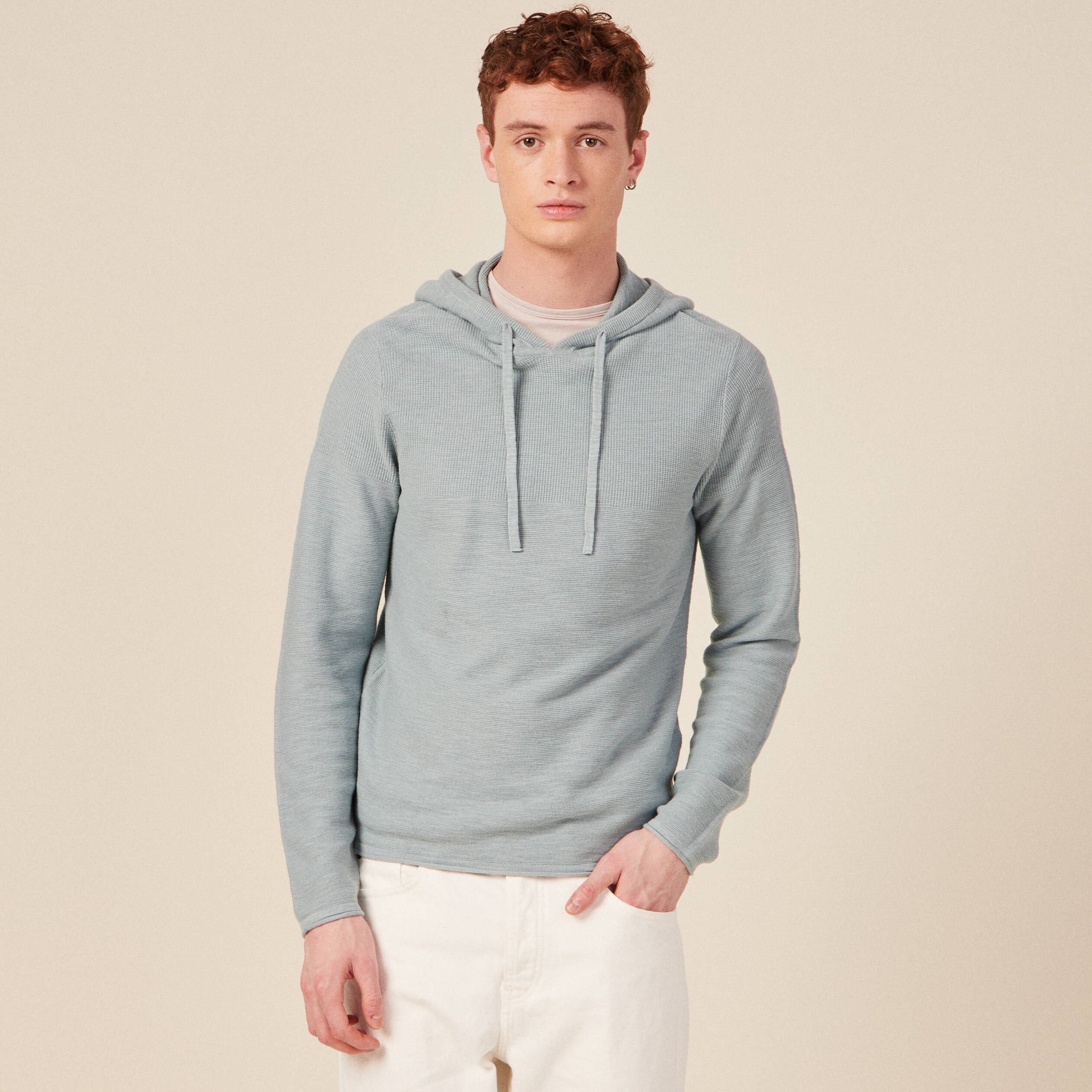pull a capuche bleu gris homme Pull à capuche bleu gris homme