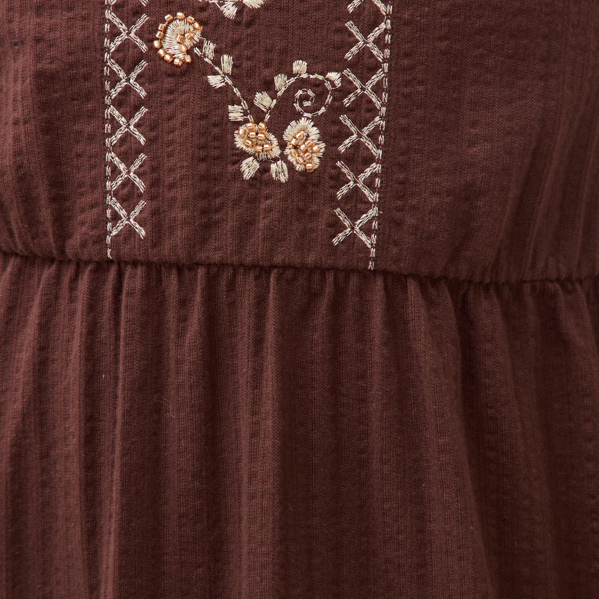 Robe bretelle col carr&eacute; en coton marron fonc&eacute; femme