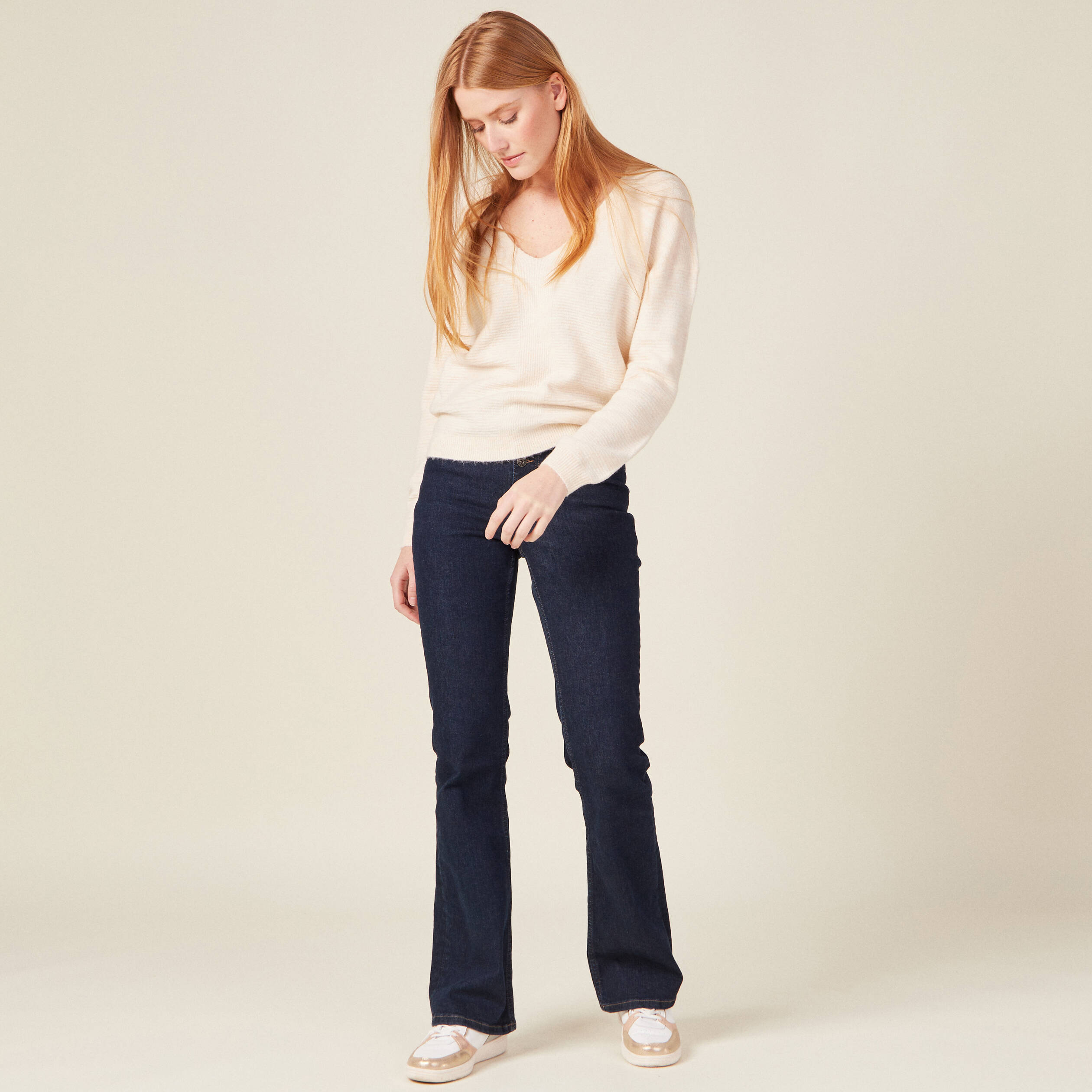 Pull manches longues ecru femme