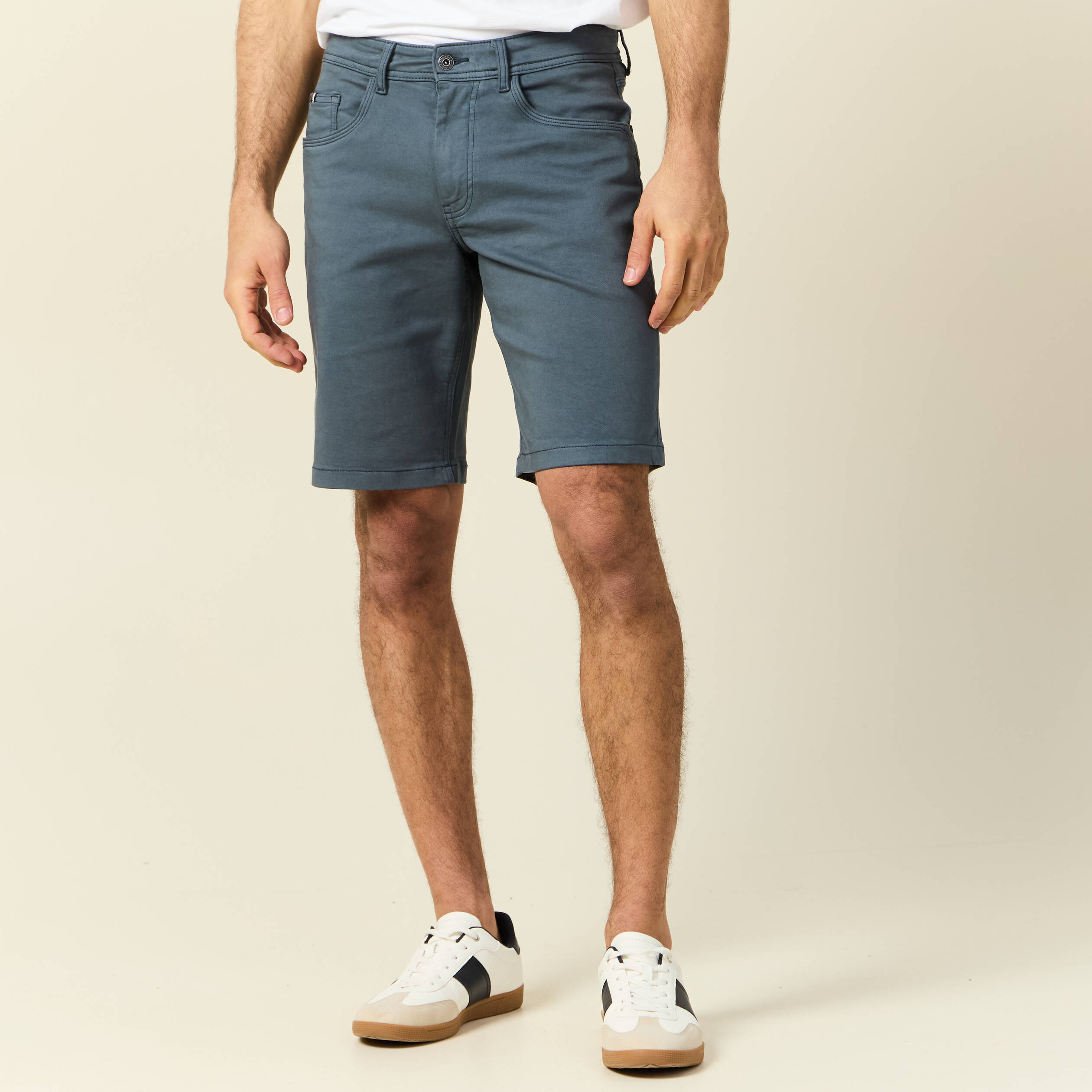 Bermuda droit 5 poches vert fonc&eacute; homme