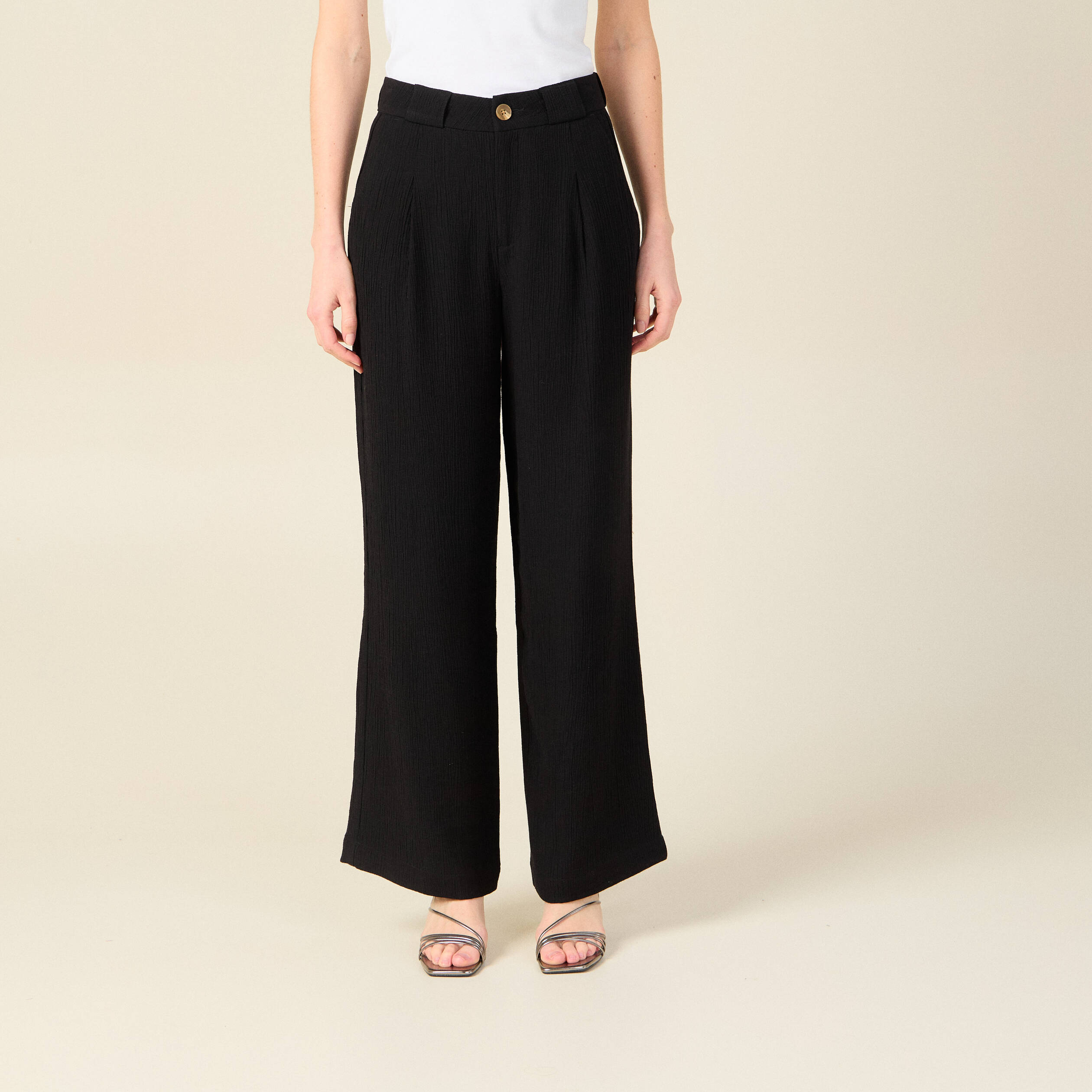 Pantalon large fluide noir femme