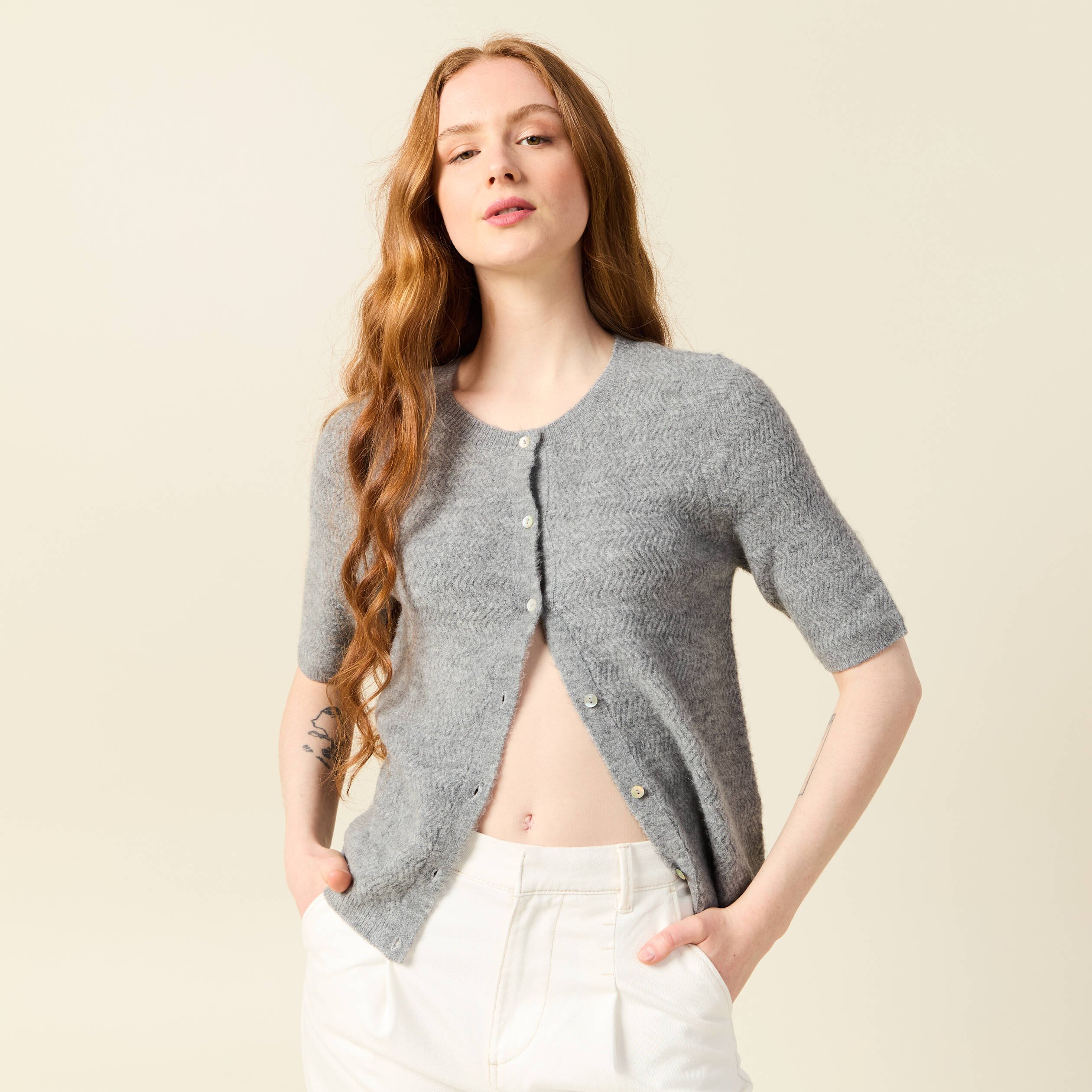gilet manches courtes gris clair femme Gilet manches courtes gris clair femme