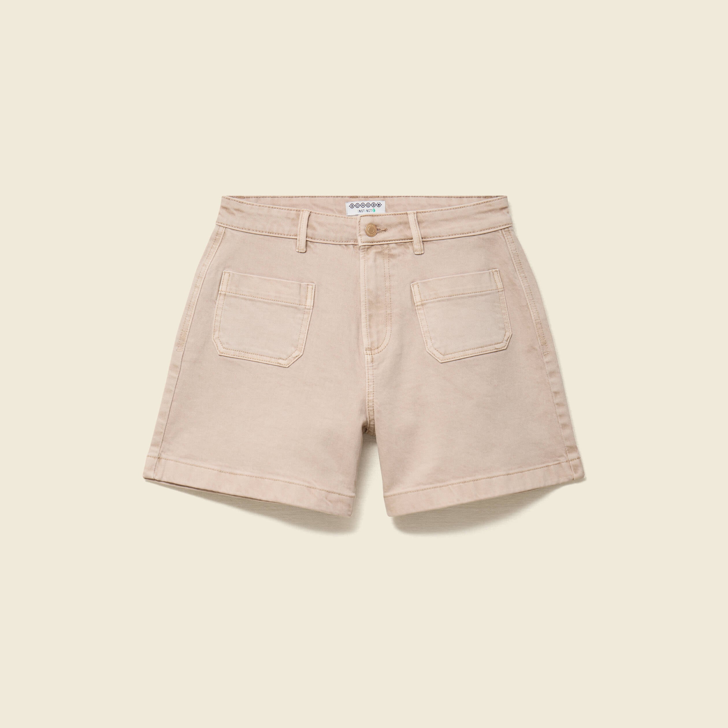 Short en jean taille haute beige femme