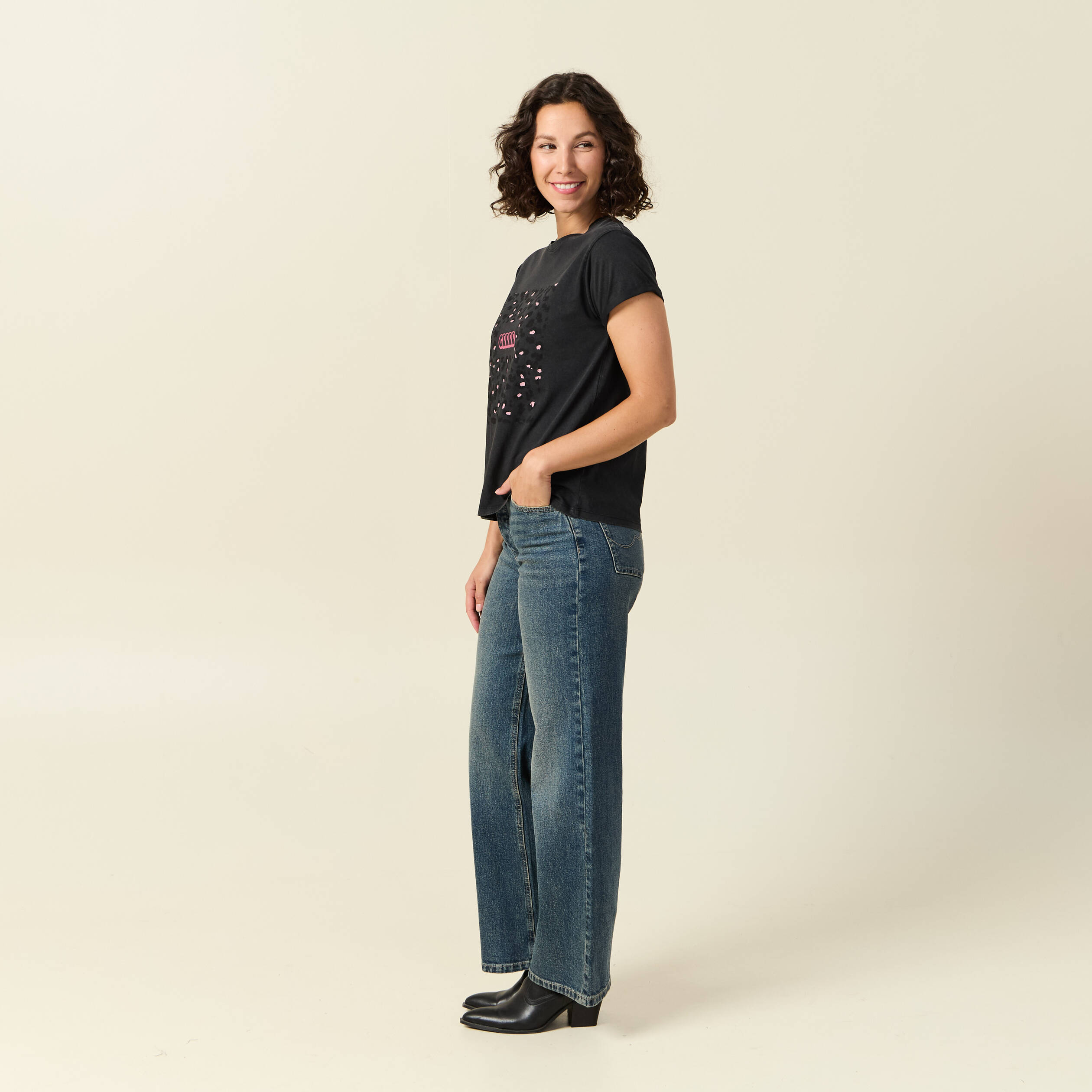 T-shirt en coton manches courtes noir femme