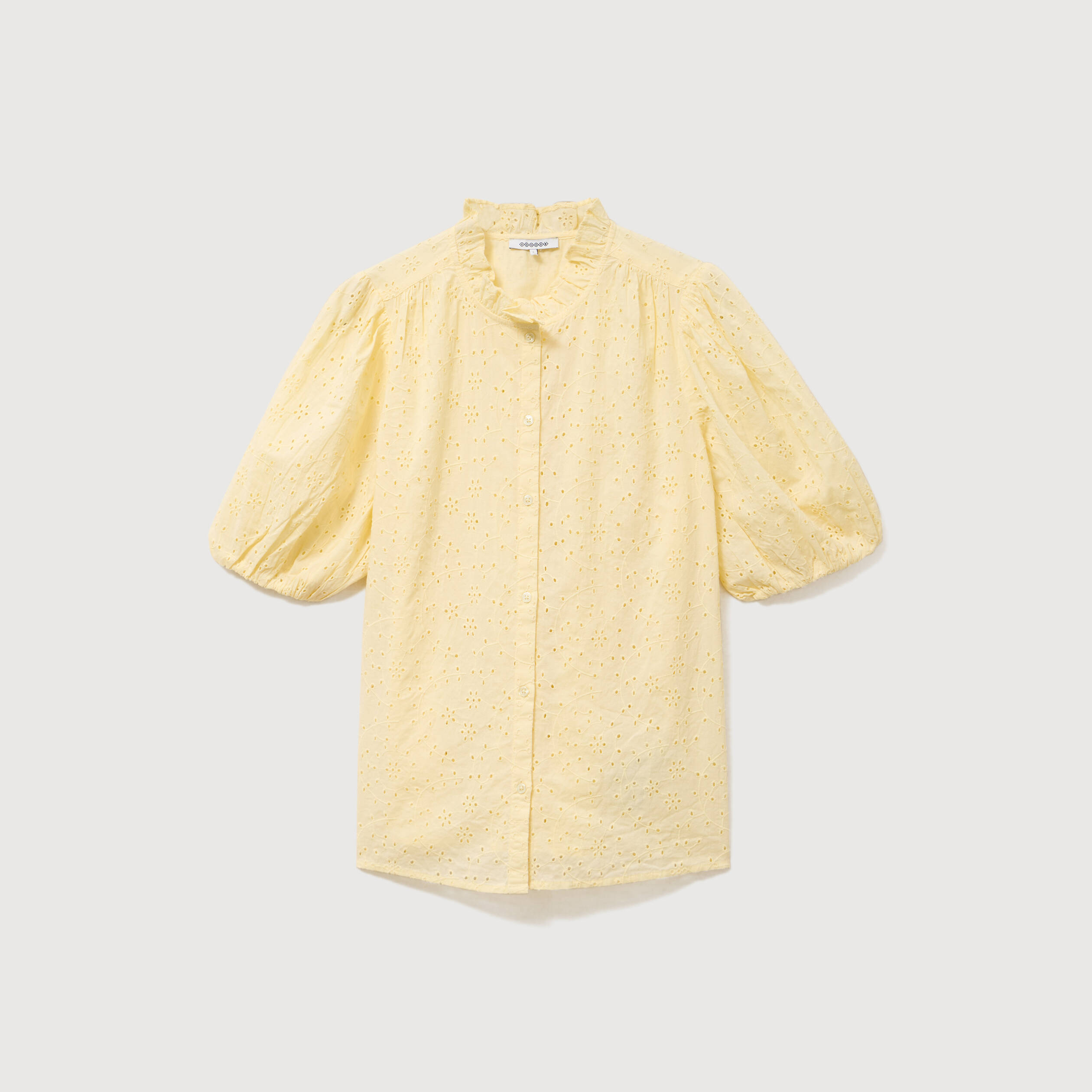 Chemise en coton manches coude jaune clair femme
