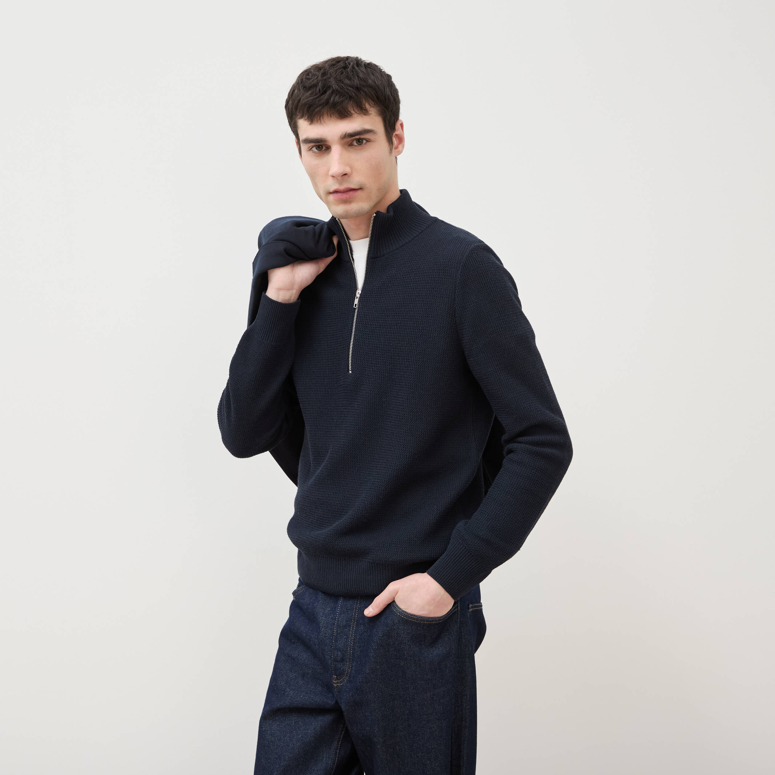 Pull col camionneur bleu marine homme