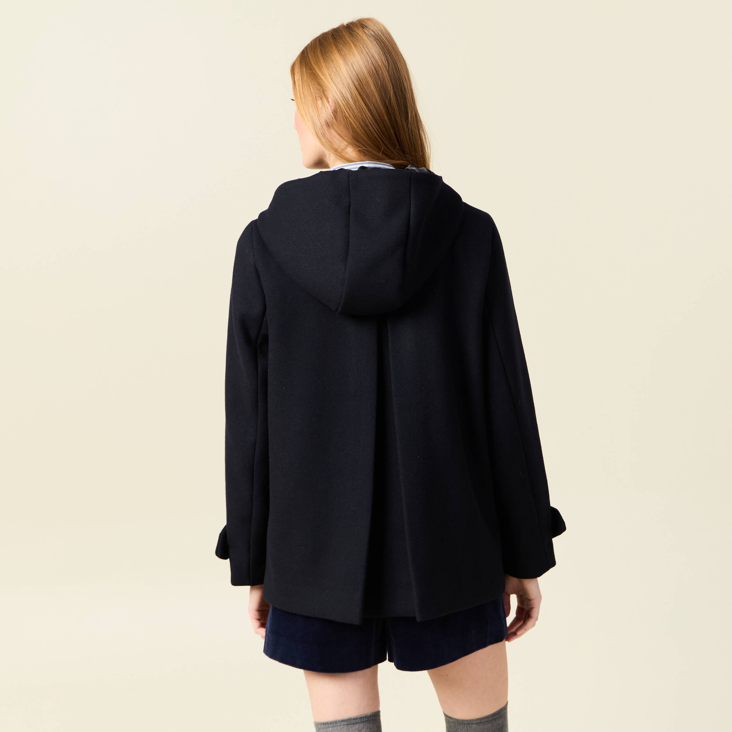 Caban oversize court &agrave; capuche bleu fonc&eacute; femme