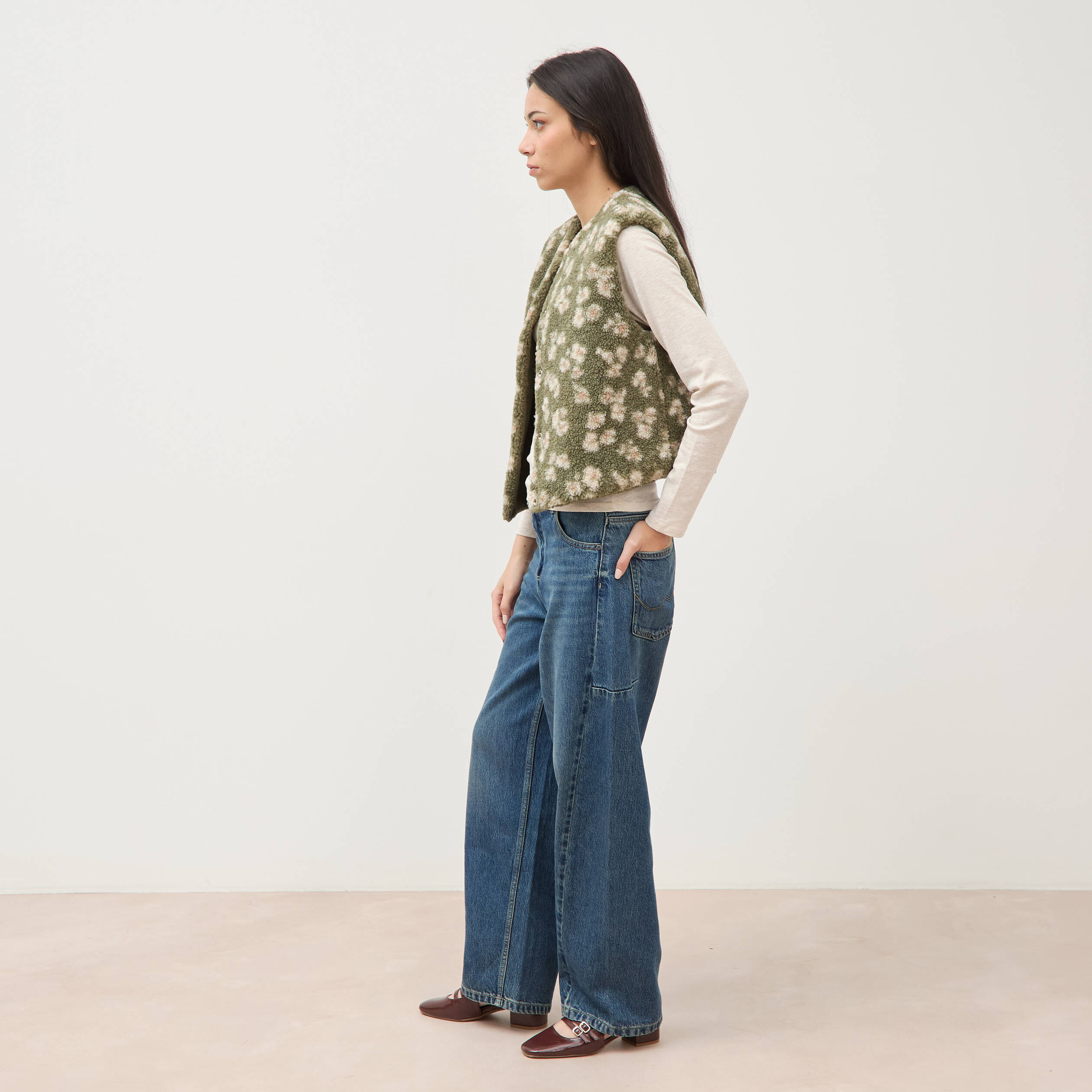 Gilet sans manches r&eacute;versible vert kaki femme