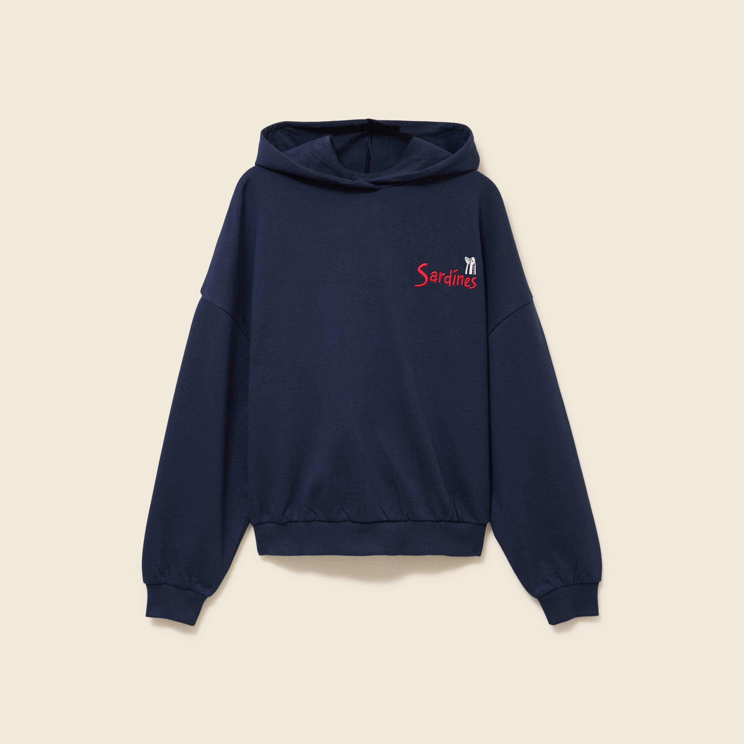 Sweat oversize &agrave; capuche en coton bleu marine femme