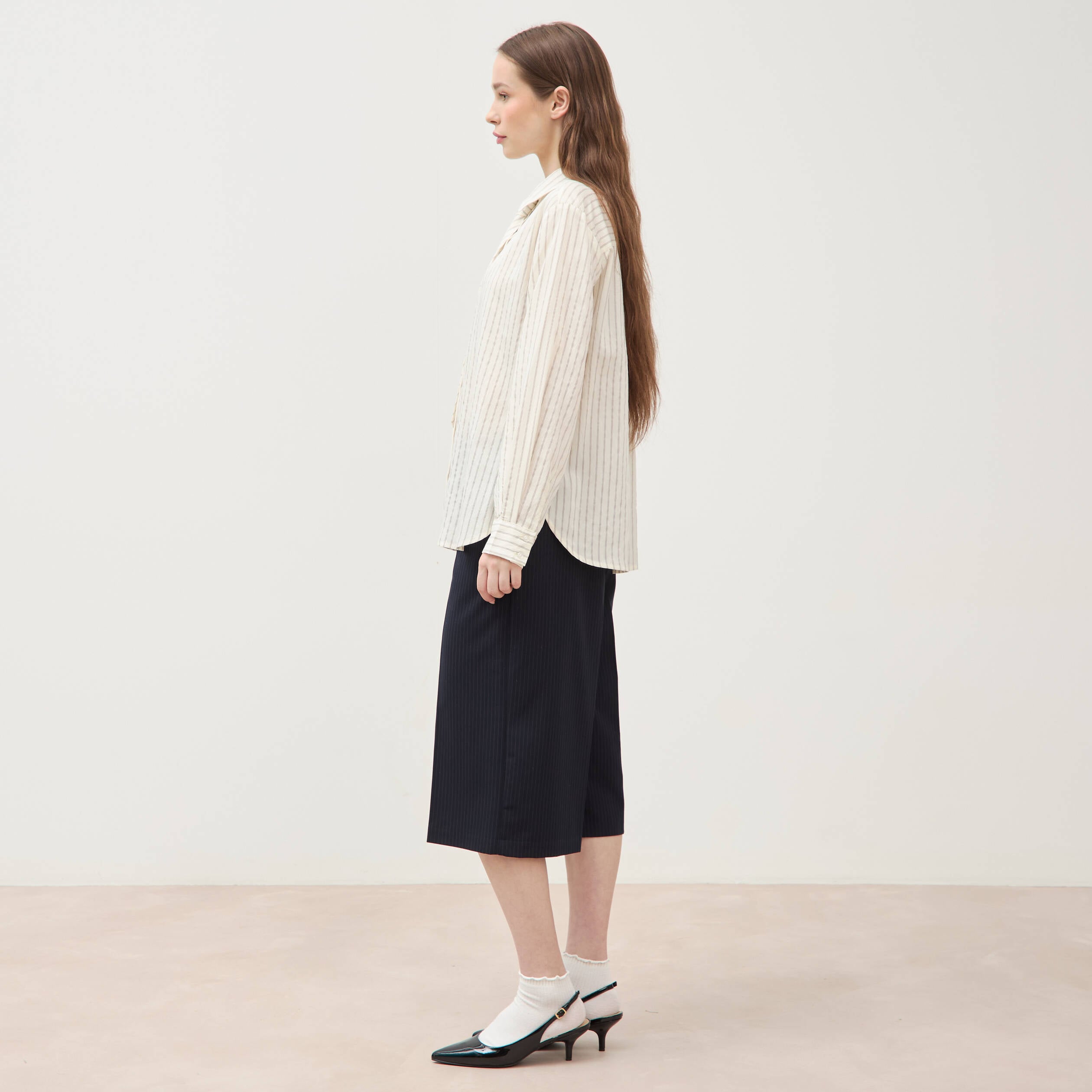 Chemise manches longues col am&eacute;ricain blanc femme