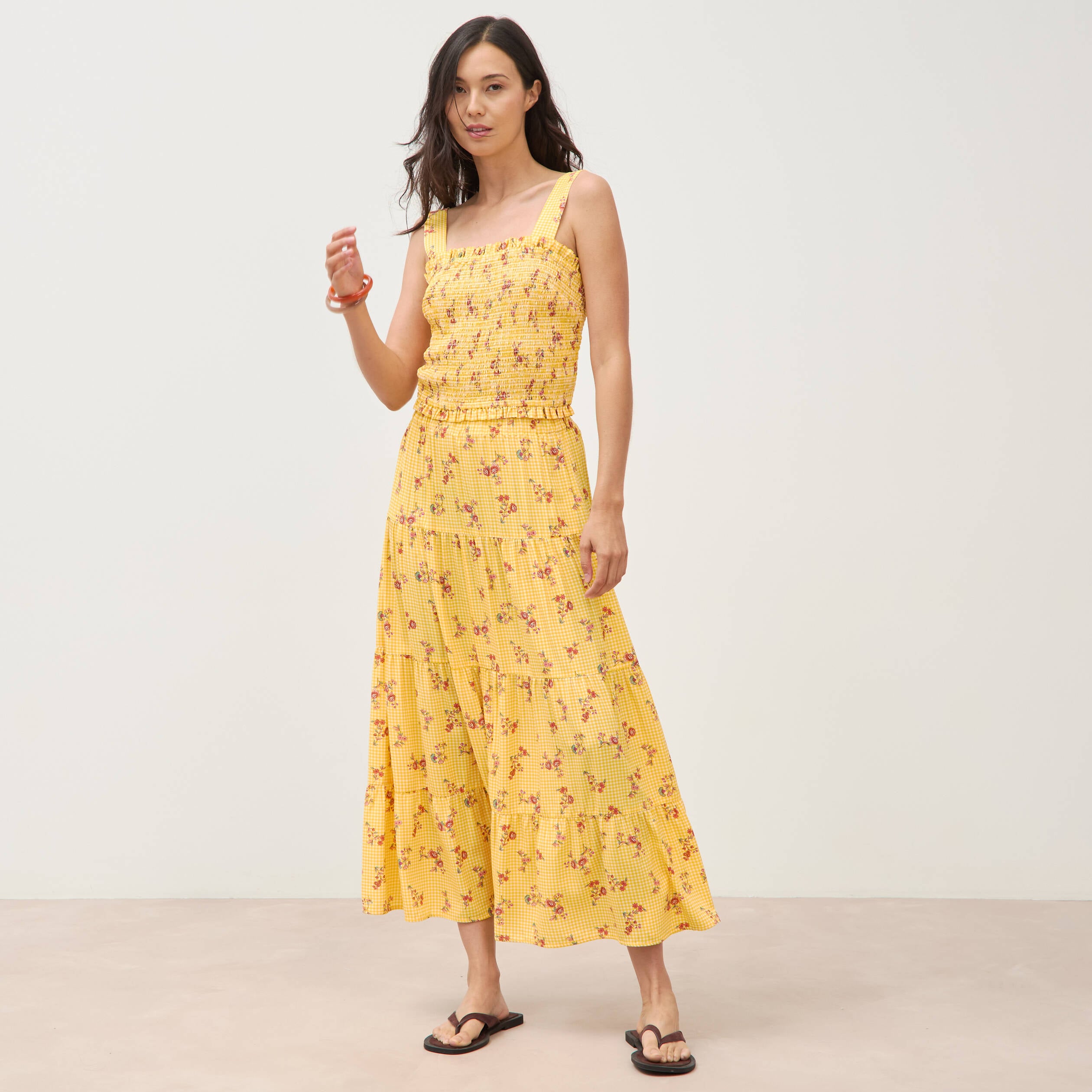 Jupe longue &eacute;vas&eacute;e fluide jaune femme