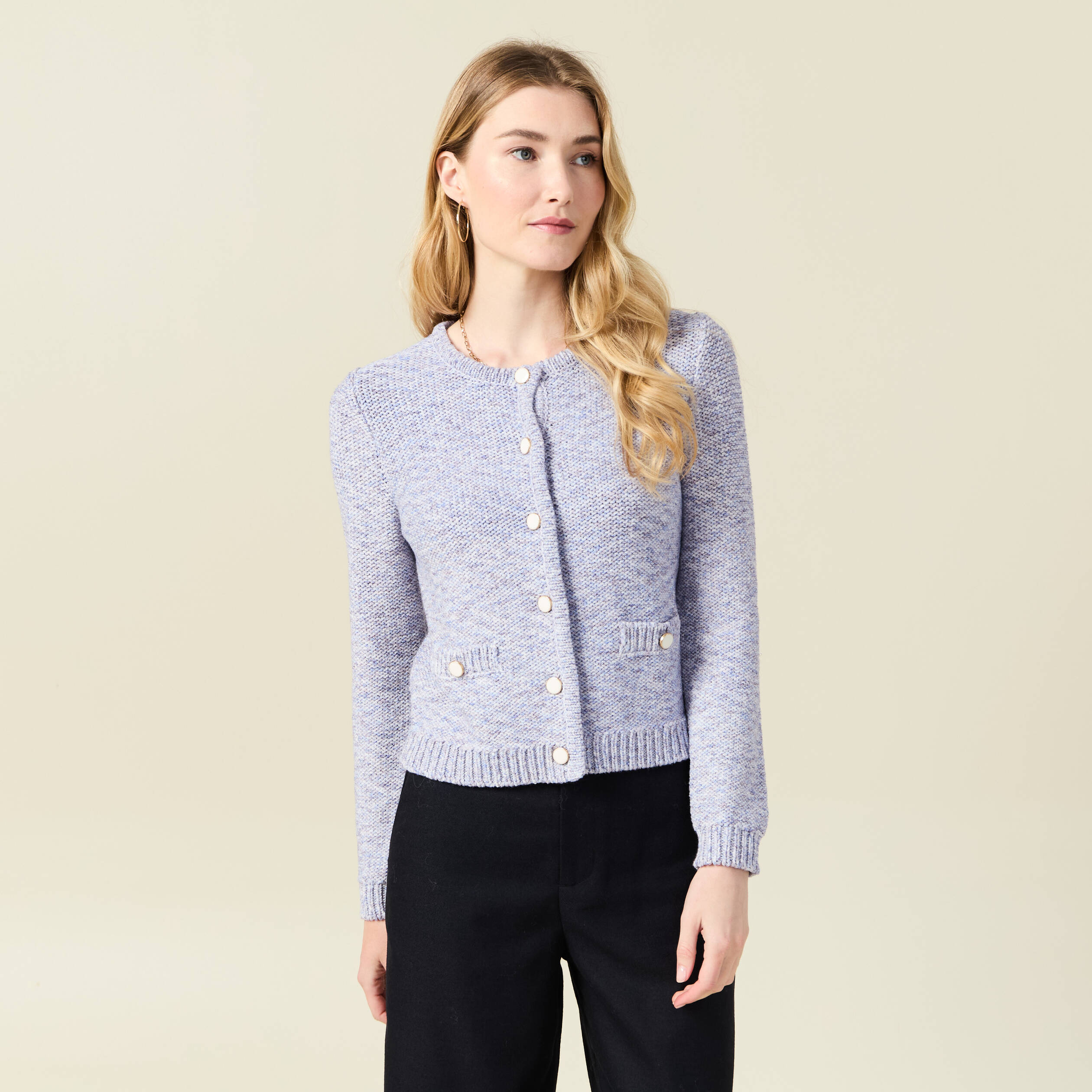 Gilet manches longues col rond bleu marine femme