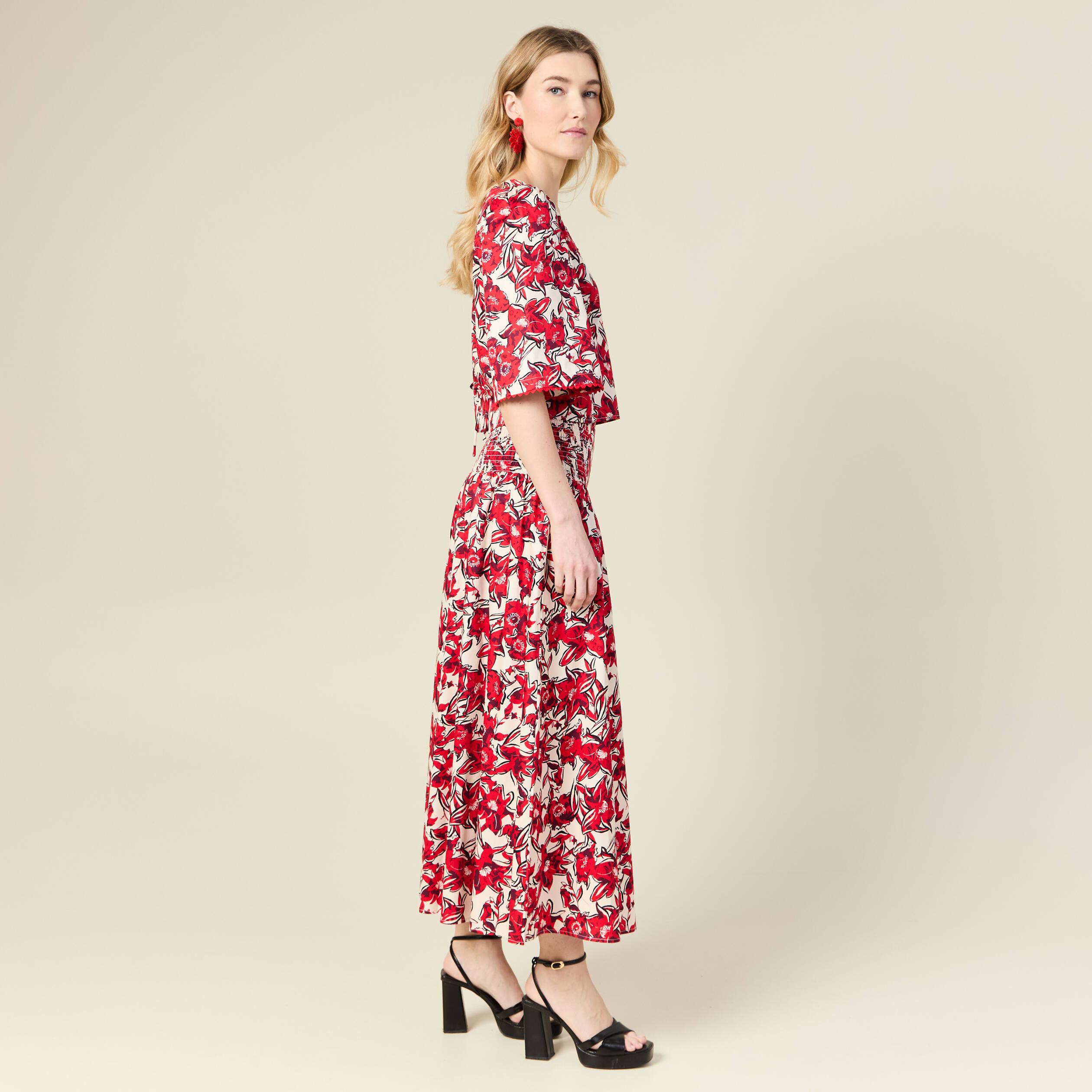 Jupe longue &eacute;vas&eacute;e rouge femme