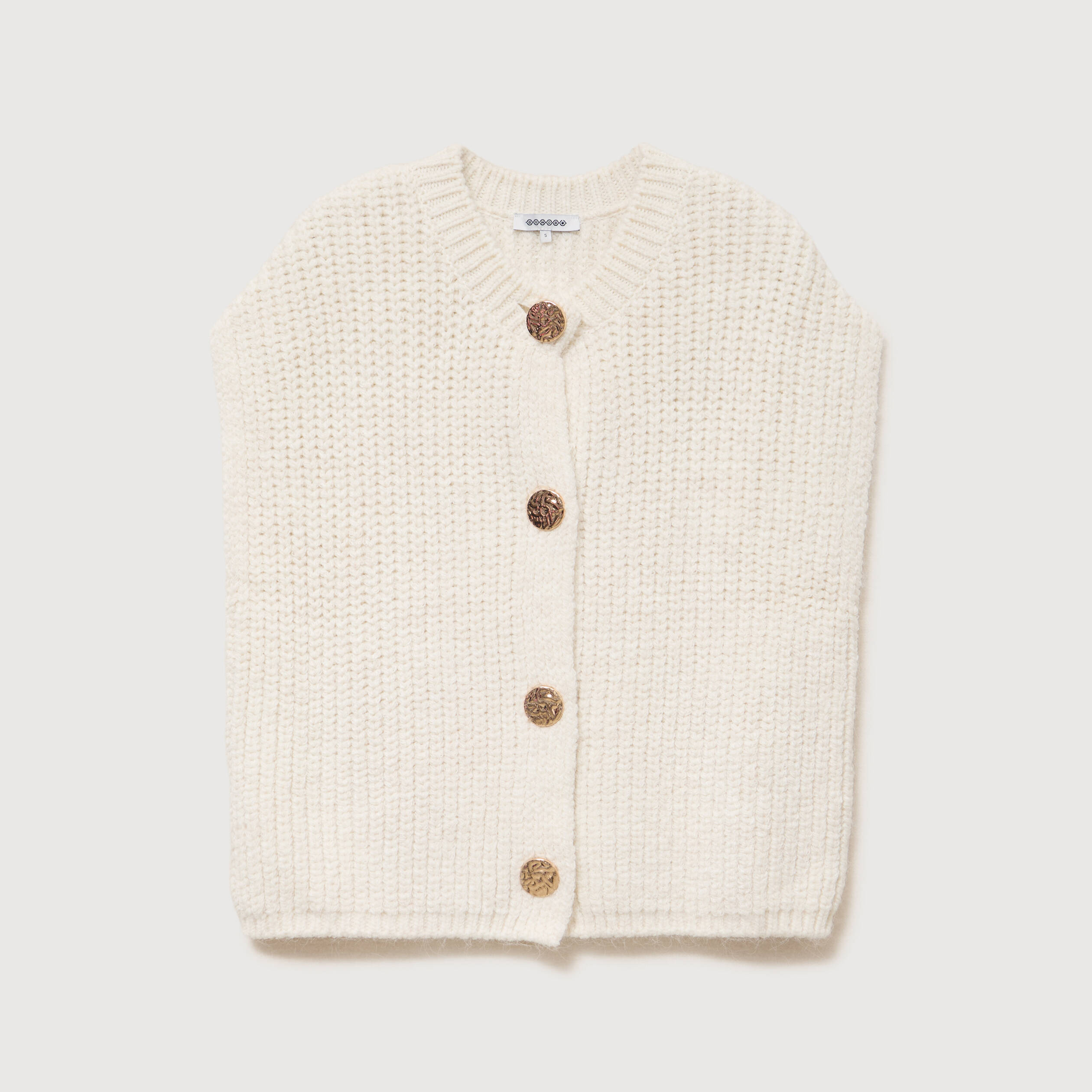 Gilet droit sans manches col rond creme femme
