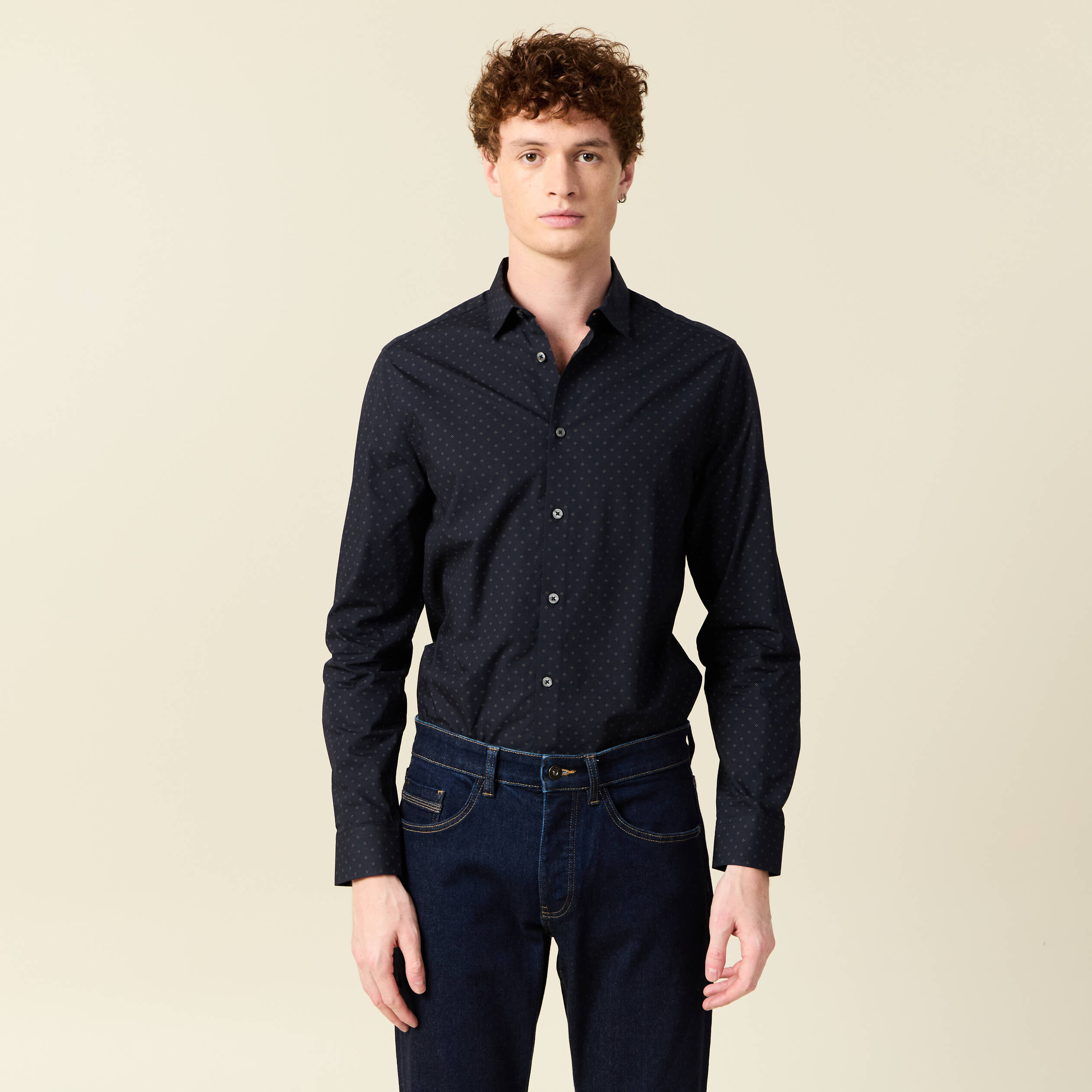 Chemise en coton manches longues bleu homme